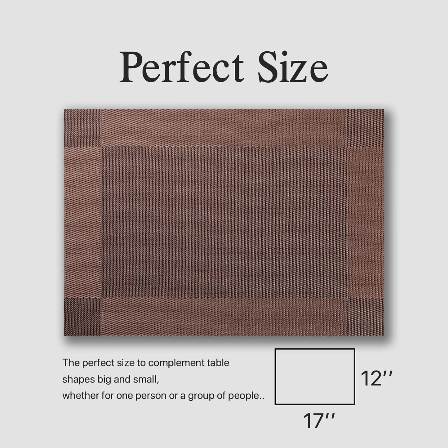 Placemats Set of 8 - Easy Clean Woven Vinyl Placemats for Dining Table, Indoor/Outdoor Place Mats, Washable PVC Table Mats(Brown Cube)