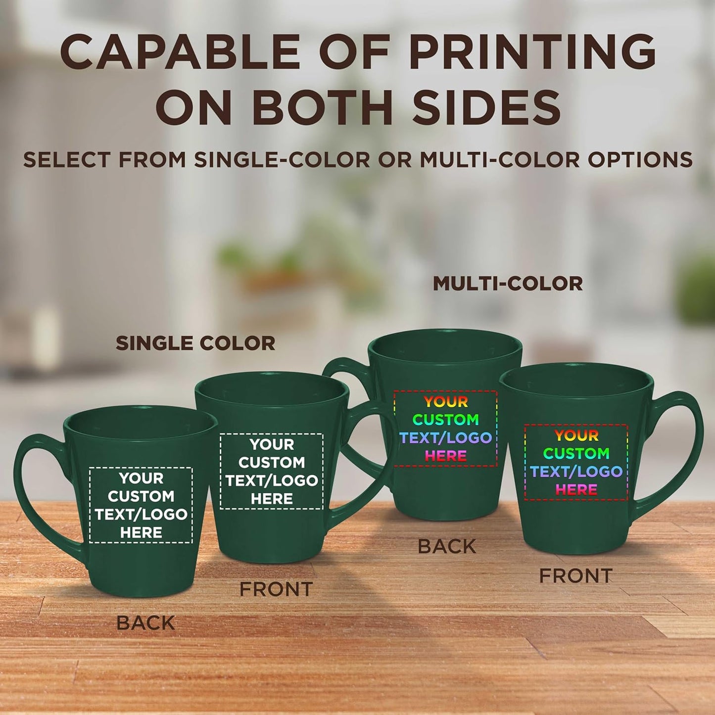 DISCOUNT PROMOS Custom Glossy Ceramic Latte Coffee Mug 12 oz. Set of 50, Personalized Bulk Pack - Perfect for Tea, Espresso, Cappuccino, Hot Cocoa - Green