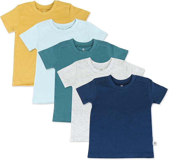 5-Pack Short Sleeve T-Shirts 100% Organic Cotton Baby, Toddler, Little Kid, Boy, Girl, Unisex
