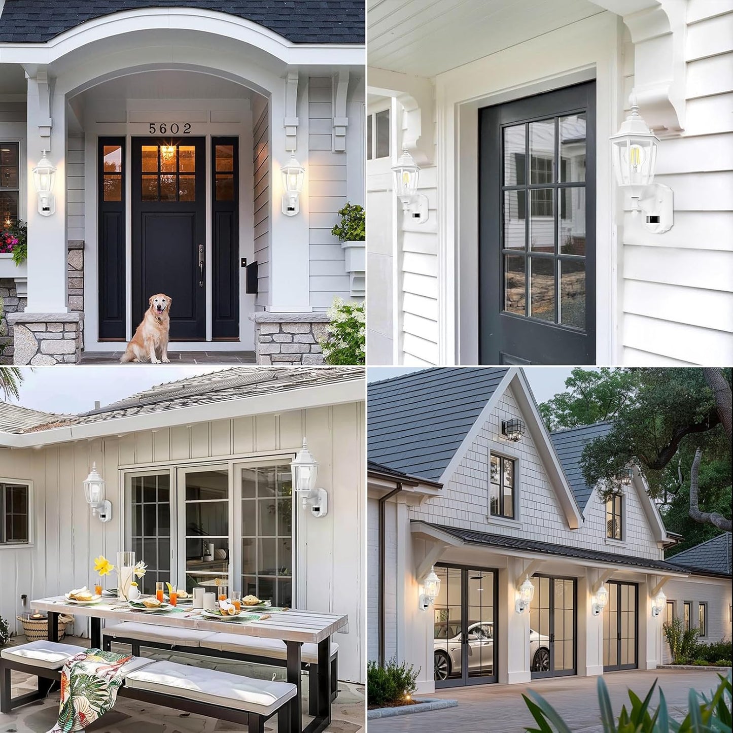 Lamomo Outdoor Wall Sconce, 2 Pack Dusk to Dawn Motion Sensor Light Fixtures, Exterior Aluminum Waterproof Porch Lights for Patio Front Door Garage- White