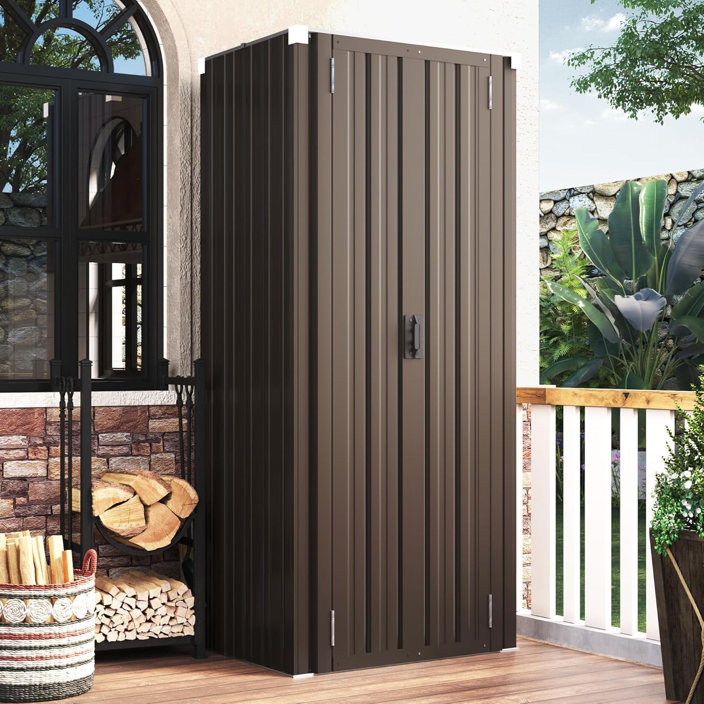 AECOJOY Outdoor Storage Cabinet Waterproof with Shelves, Vertical Tall Garden Outdoor Cabinet, Sheds & Outdoor Storage Clearance Cabinet Weatherproof for Outside in Brown