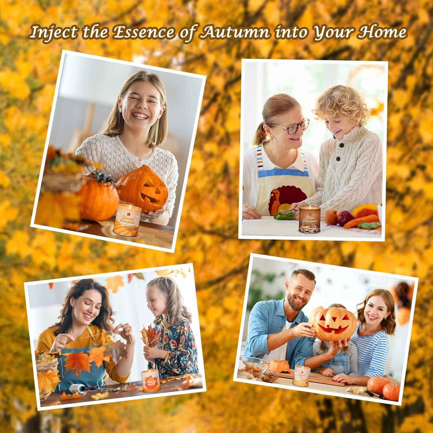 Cinnamon Fall Candles for Home Scented Natural Soy Wax Non Toxic Birthday Candle Scented Candles 40 Hours Bruning 9oz Aromatherapy Candle Gifts for Women Halloween Birthday Thanksgiving