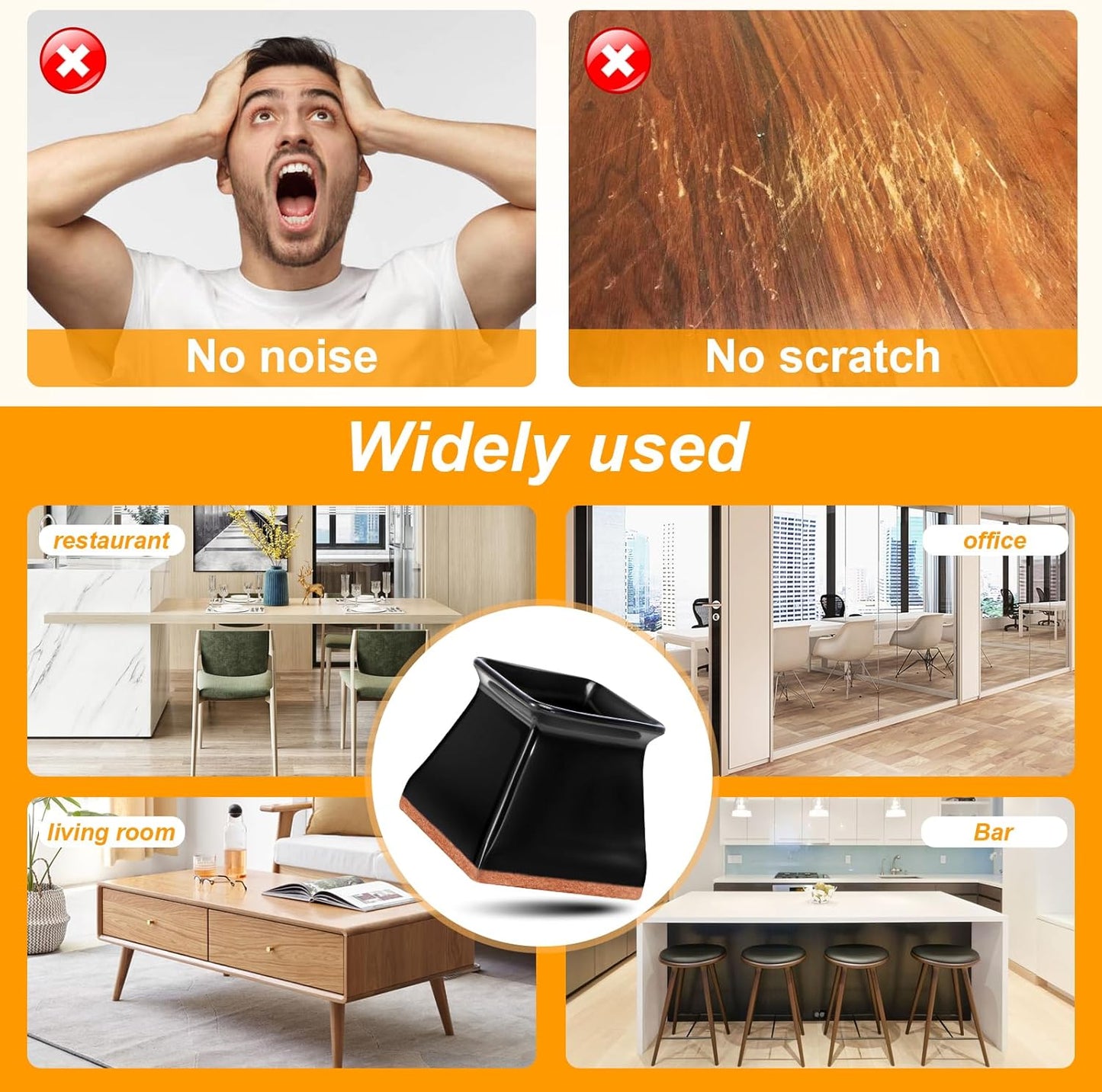 CHUNZEXI 32 Pack Square Chair Leg Floor Protectors for Hardwood Floors, Silicone Felt Covers Pads Caps, Protect Wood Furniture Feet Floors Noise Reduce and Scratch (Square Large & Black)