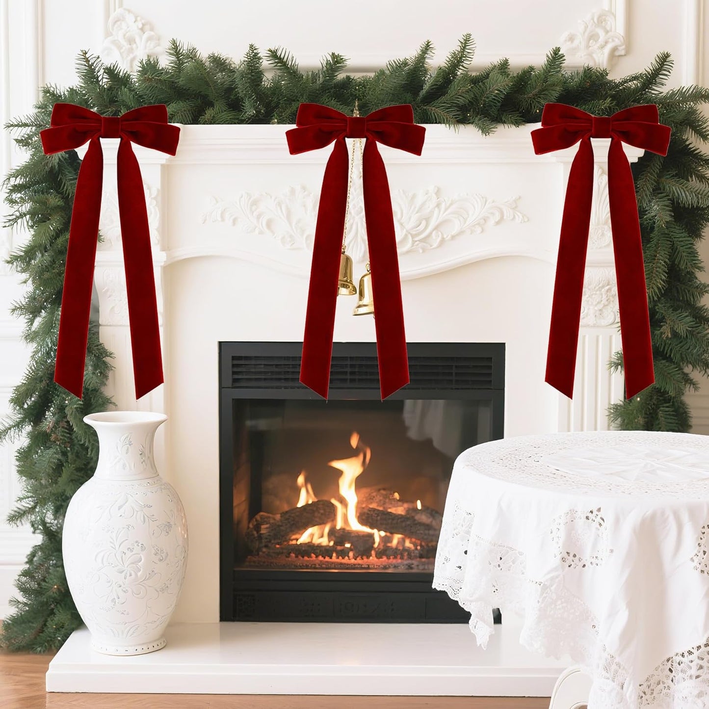 Senjie Velvet Large Christmas Bows for Staircase Garland Wreath, 20in x 8in Vintage Ribbon Bows with Twist Tie for Xmas Tree Holiday Indoor Outdoor Decorations (6Pcs, Burgundy)