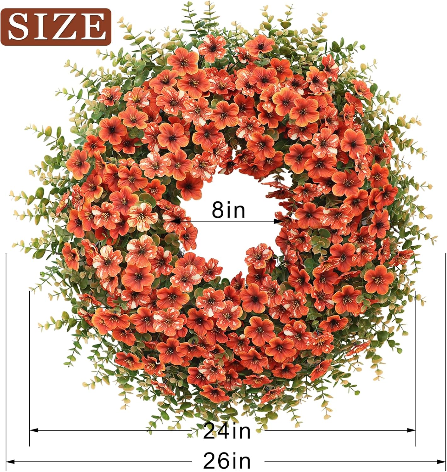 26" Fall Wreath for Front Door, Porch, Window - Large Artificial Boxwood Leaves with Fake Daisy Flowers Outdoor Wreath Faux Eucalyptus for Home Farmhouse Harvest Festival Thanksgiving Day Autumn Decor
