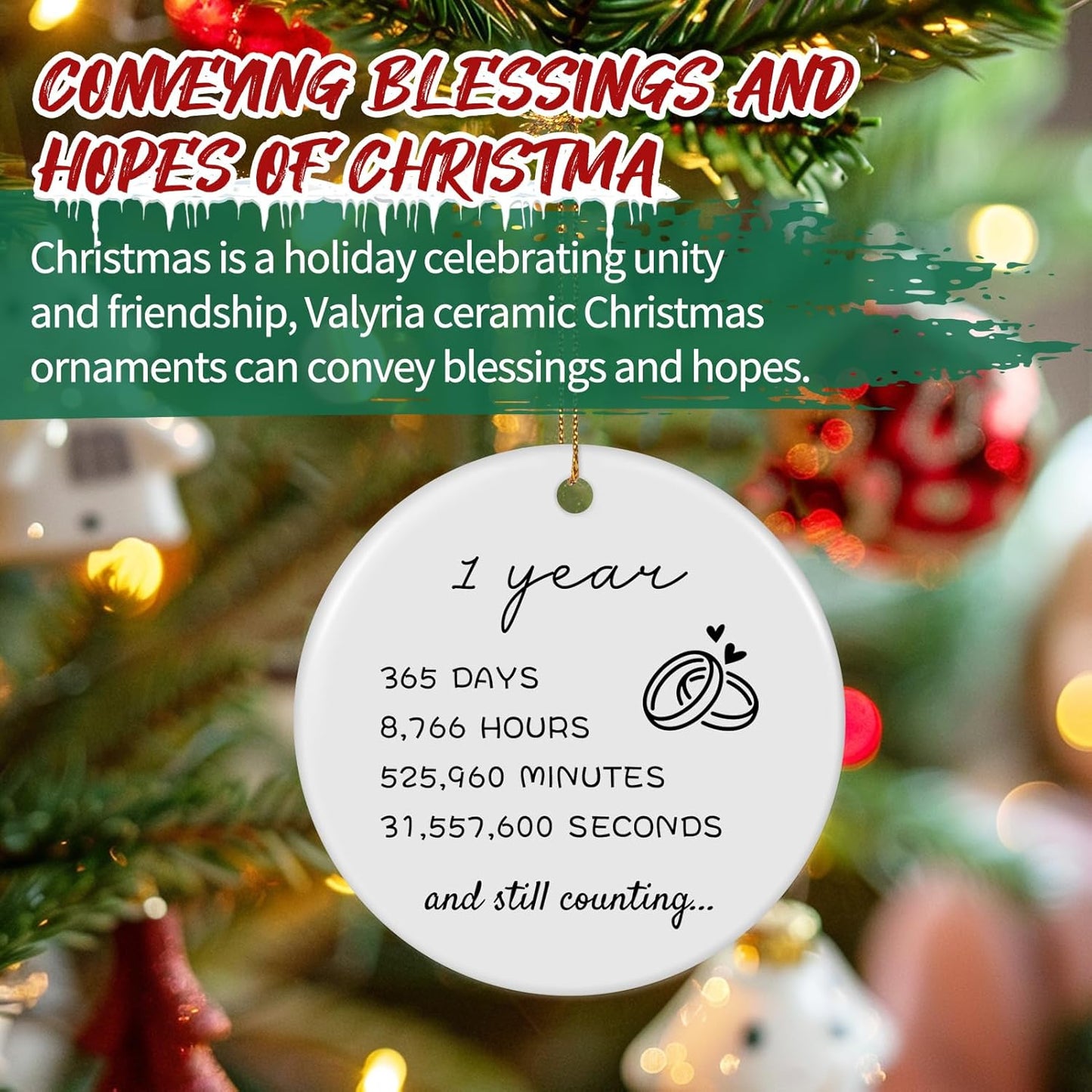 Personalized 1-60 Years Wedding for Couple Parents Ceramic Personalized Christmas Ornaments 2025 Custom Year Days Hours Minutes Seconds Wedding Anniversary Decoration