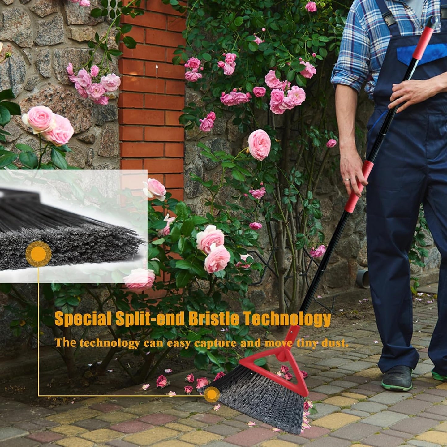 Heavy Duty Broom of Outdoor and Indoor, 4 Packs Upgraded Commercial Angle Brooms, Perfect Red Broom of House,Kitchen, Garage, Courtyard, Concrete