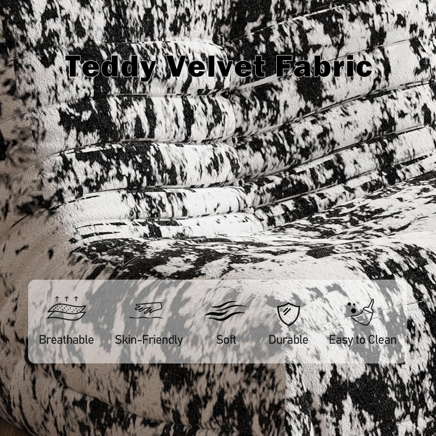 Bean Bag Chair, Fireside Chair Bean Bag Sofa Large Bean Bag Chair for Adults, Bean Bag Chairs for Teens with High Density Comfortable Foam, Memory Foam Bean Bag for Living Room, Bedroom(Black Pattern)