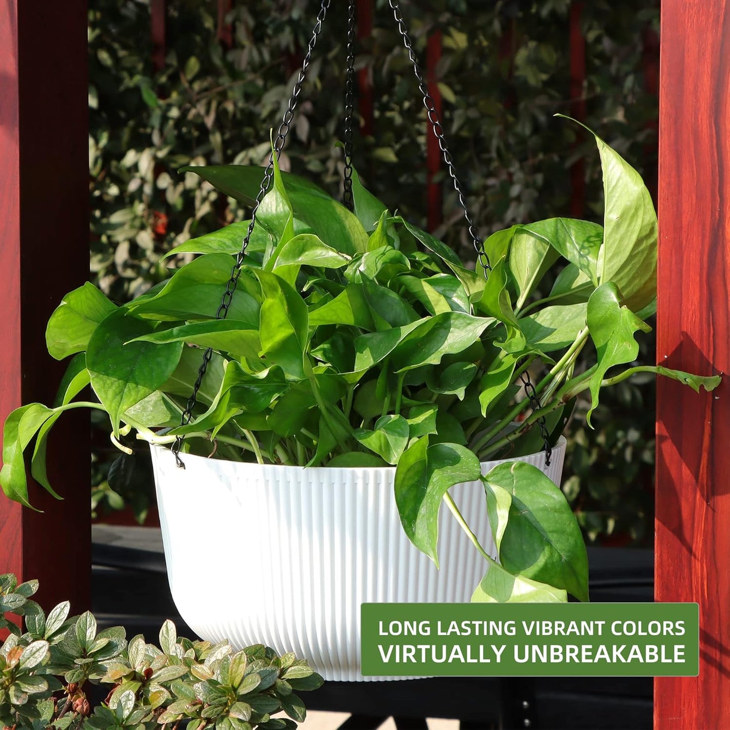 Dexceder 8.75 Inch Self Watering Hanging Planters Indoor Outdoor, Thickened Hanging Basket Flower Plant Pot (2 Pack, White)