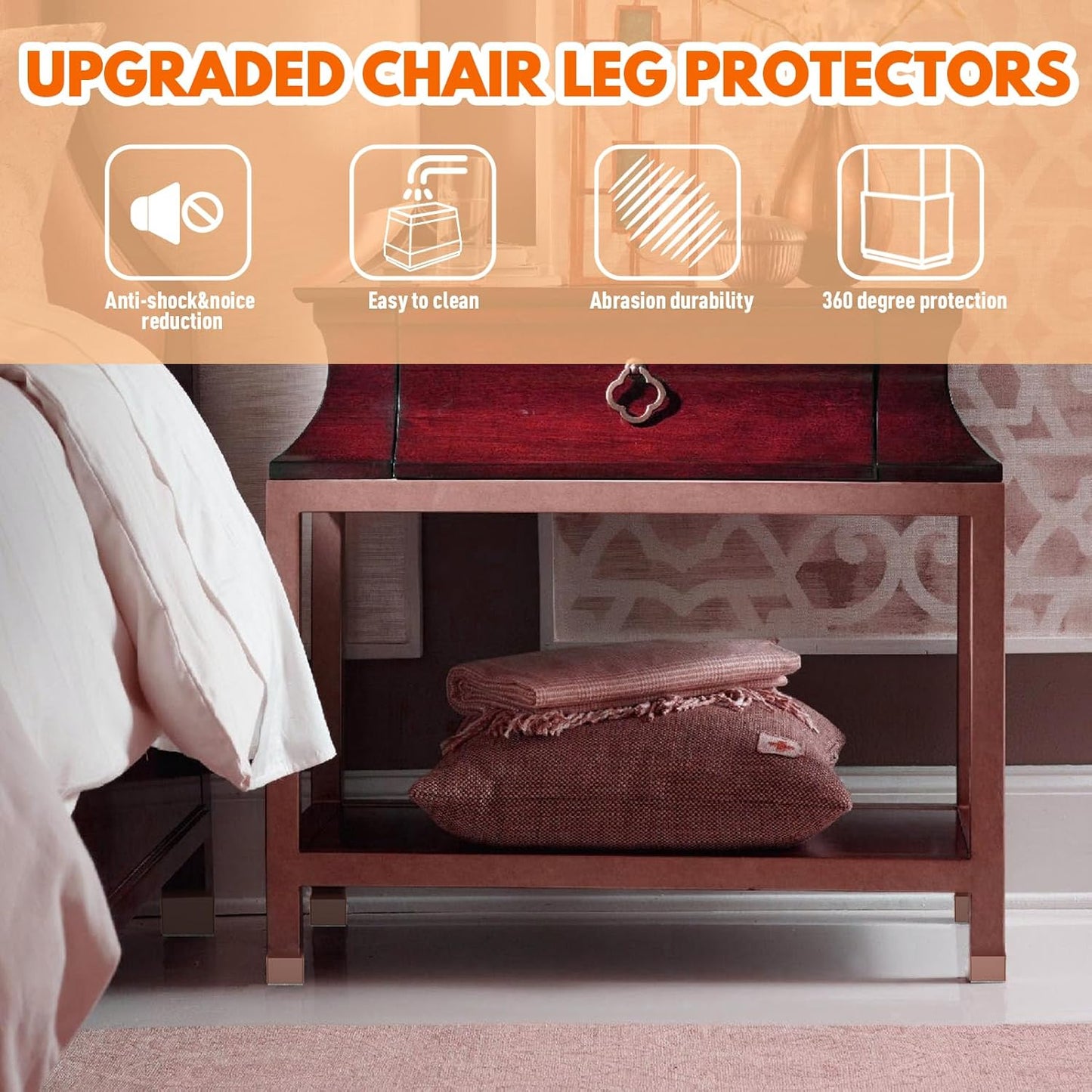 Rectangle Chair Leg Protectors for Hardwood Floors,16 PCS Silicone Covers to Protect Wood Tile Floors Felt Pads Furniture Leg Caps Reduce Noise. Easy to Move.(Brown,1.25 x 2 Inch,Rectangle)