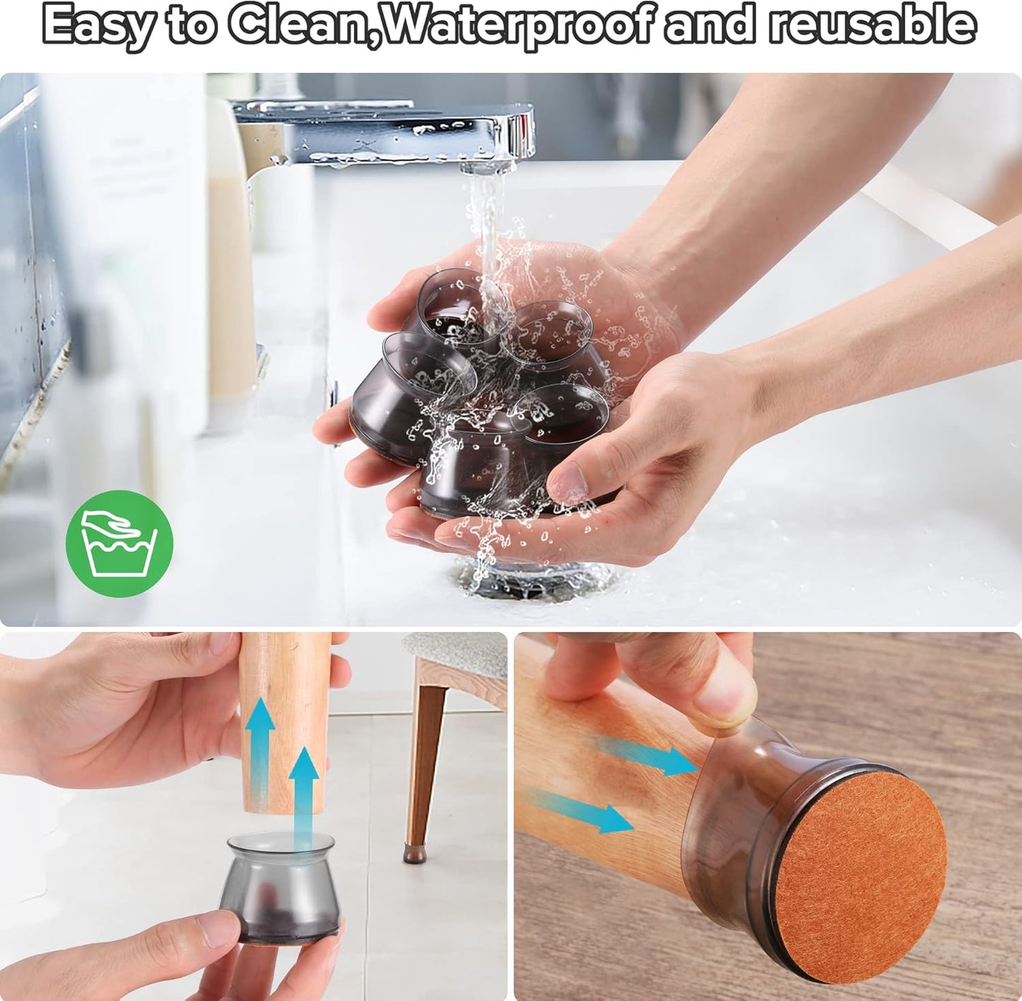 24PCS Upgraded Silicone Chair Leg Floor Protectors for Hardwood Floors, Furniture Sliders for Chair Legs, Felt Bottom Furniture Pads, Anti-Slip Round&Square Cap Covers to Scratch and Reduce Noise