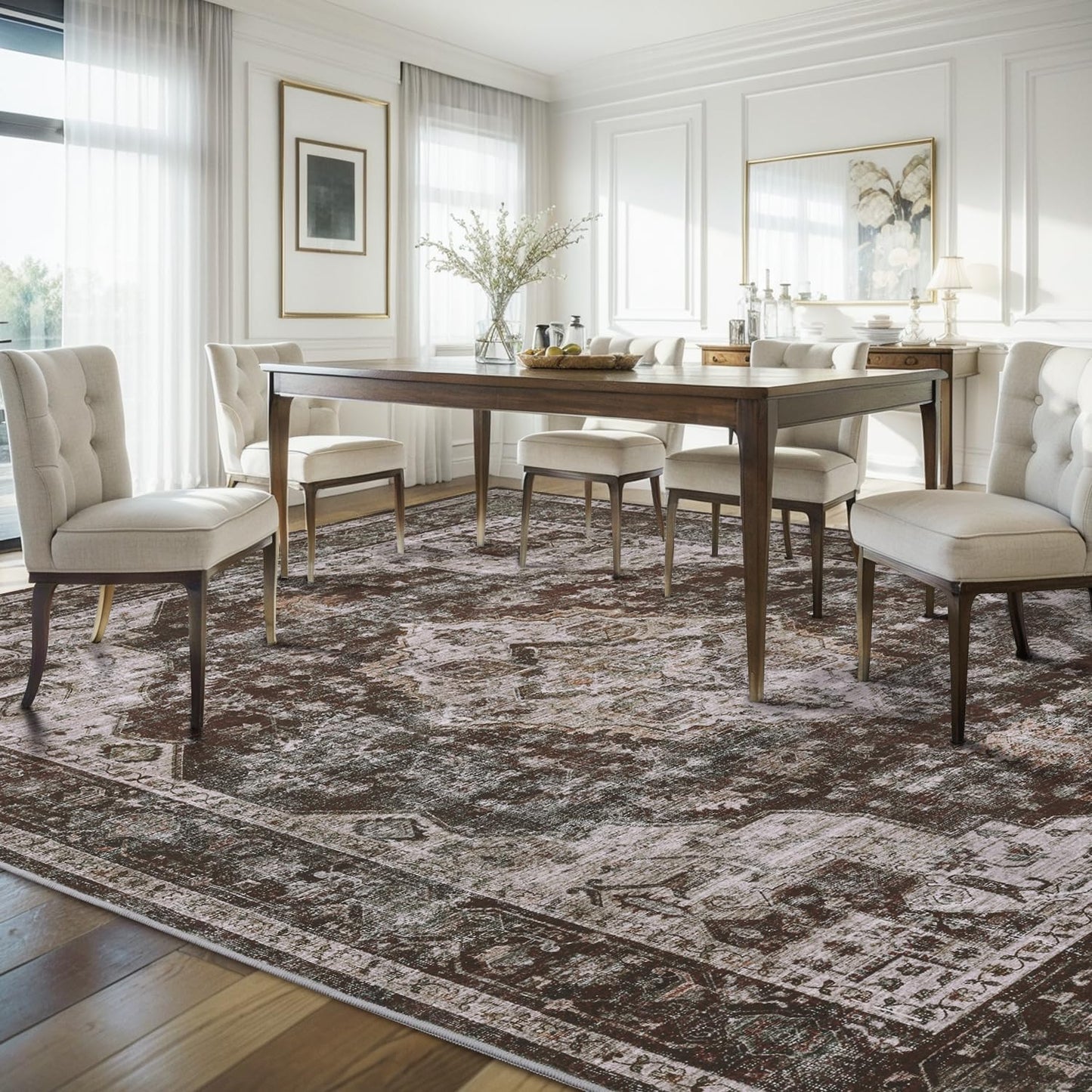 AMOAMI-4X6 Area Rugs for Living Room -Soft Vintage Bedroom Rugs-Non Slip Washable Rug-Throw for Living Room Bedroom Bedside Dining Room Office Brick/Brown