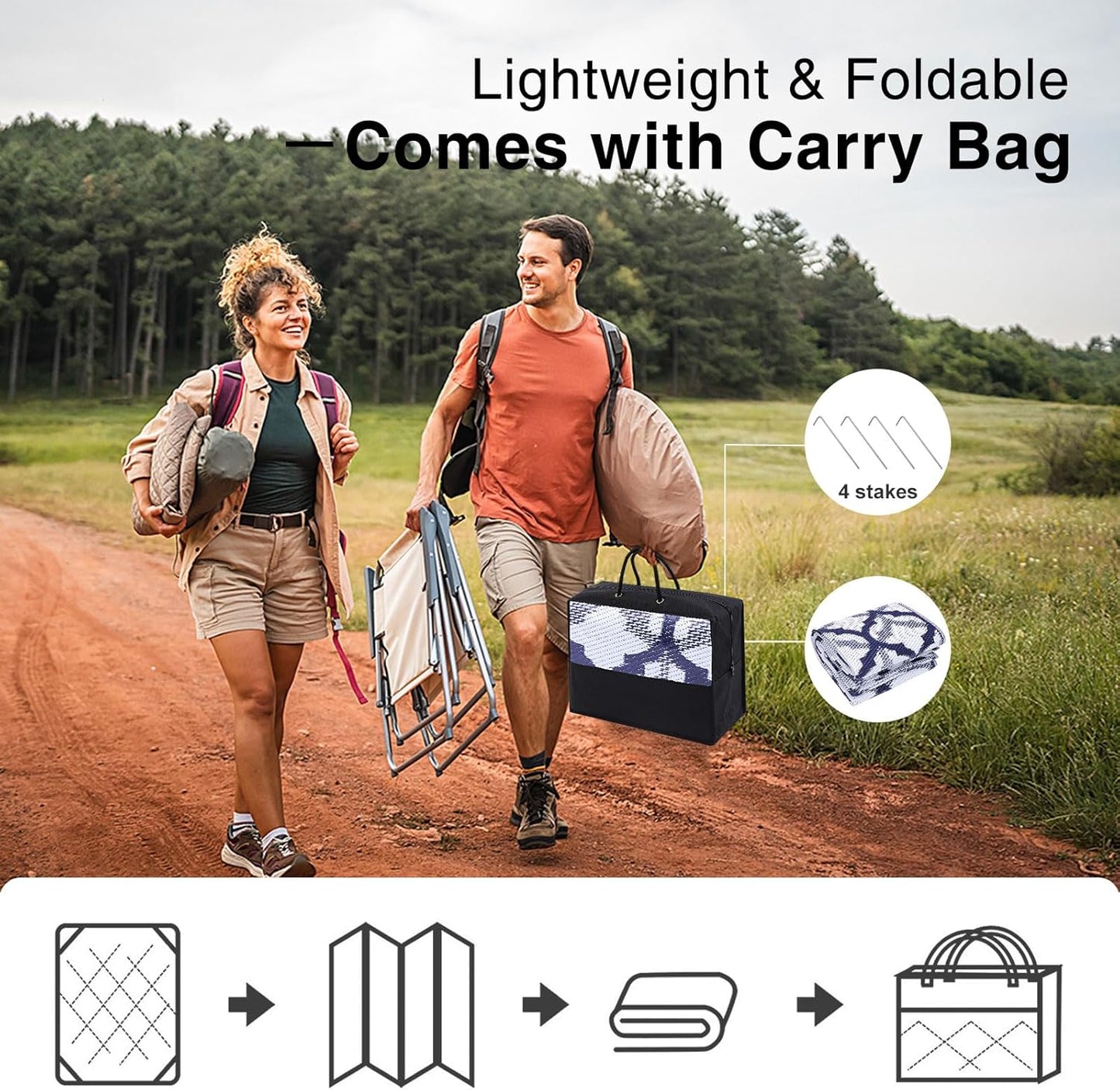 OLANLY Reversible Outdoor Rug 9x12 ft Clearance, Waterproof Outdoor Plastic Straw Rug with Interlacing Pattern, RV Mat for Patio, Camping, Balcony, Deck, Backyard, Navy & White