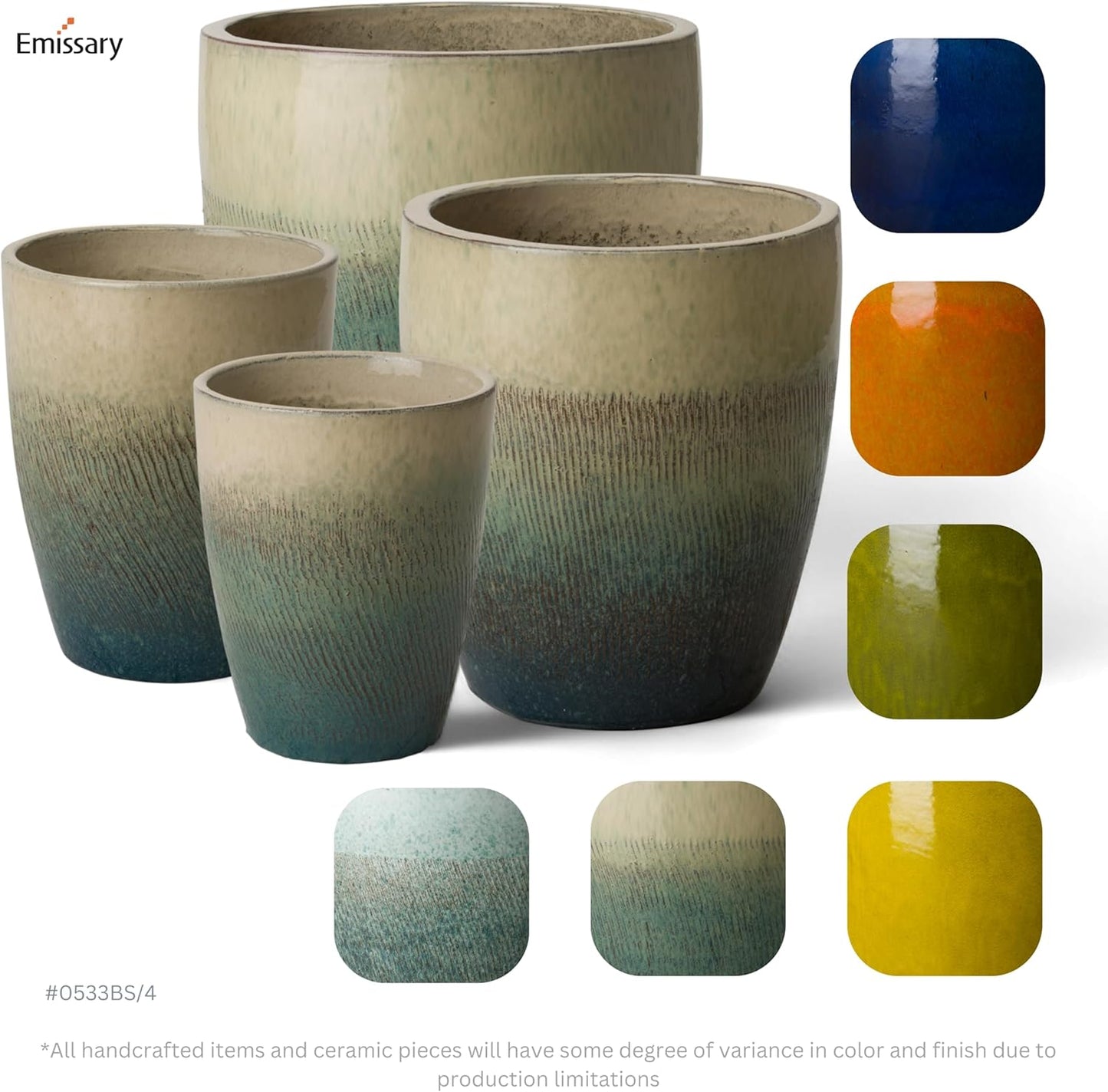 Emissary Bullet 14 in. Bayside Green Ceramic Round Planter (14 in. L x 14 in. W x 15.5 in. H) with Drainage Hole