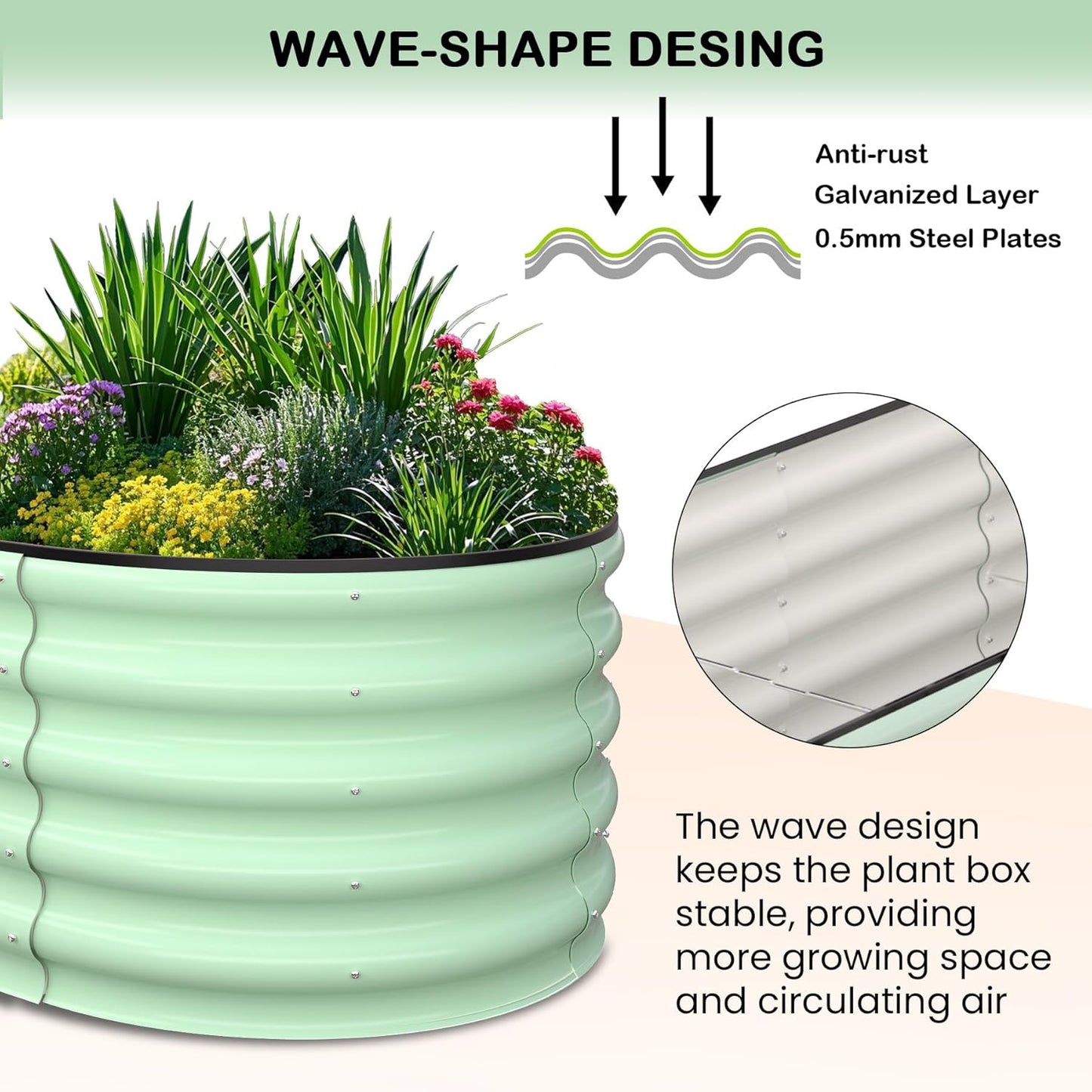 2 Pcs 6x3x1ft Oval Raised Garden Bed, Galvanized Raised Beds,Open-Ended Base Metal Raised Planter Beds,Garden Bed Outdoor,Planter Raised Boxes for Vegetables, Flowers,Tool-Free Asse,Green