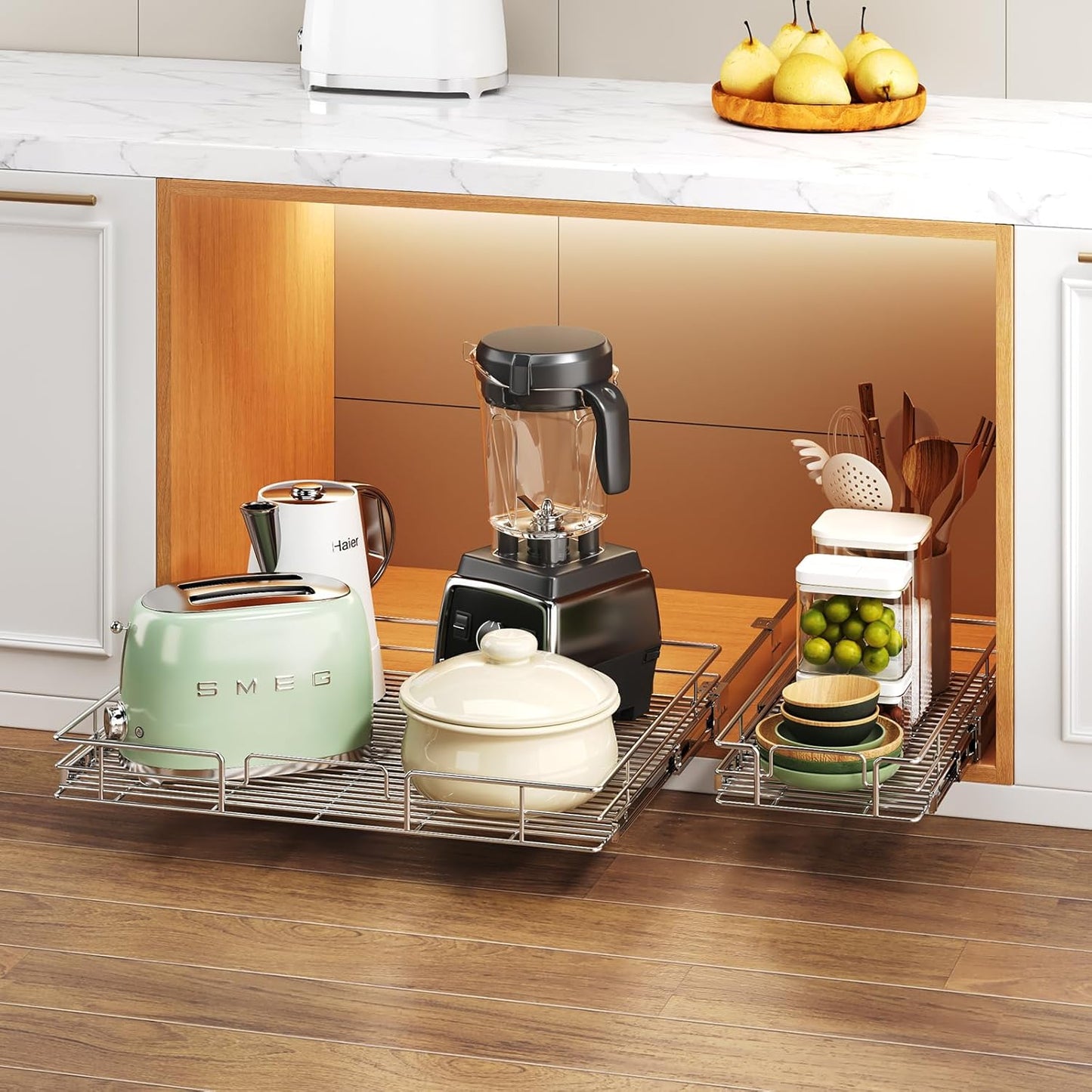 Pull Out Cabinet Organizer 27" W x 21½" D, Heavy Duty Cabinet Pull Out Shelves, Slide Out Drawers Organization for Kitchen Cabinets Bathroom