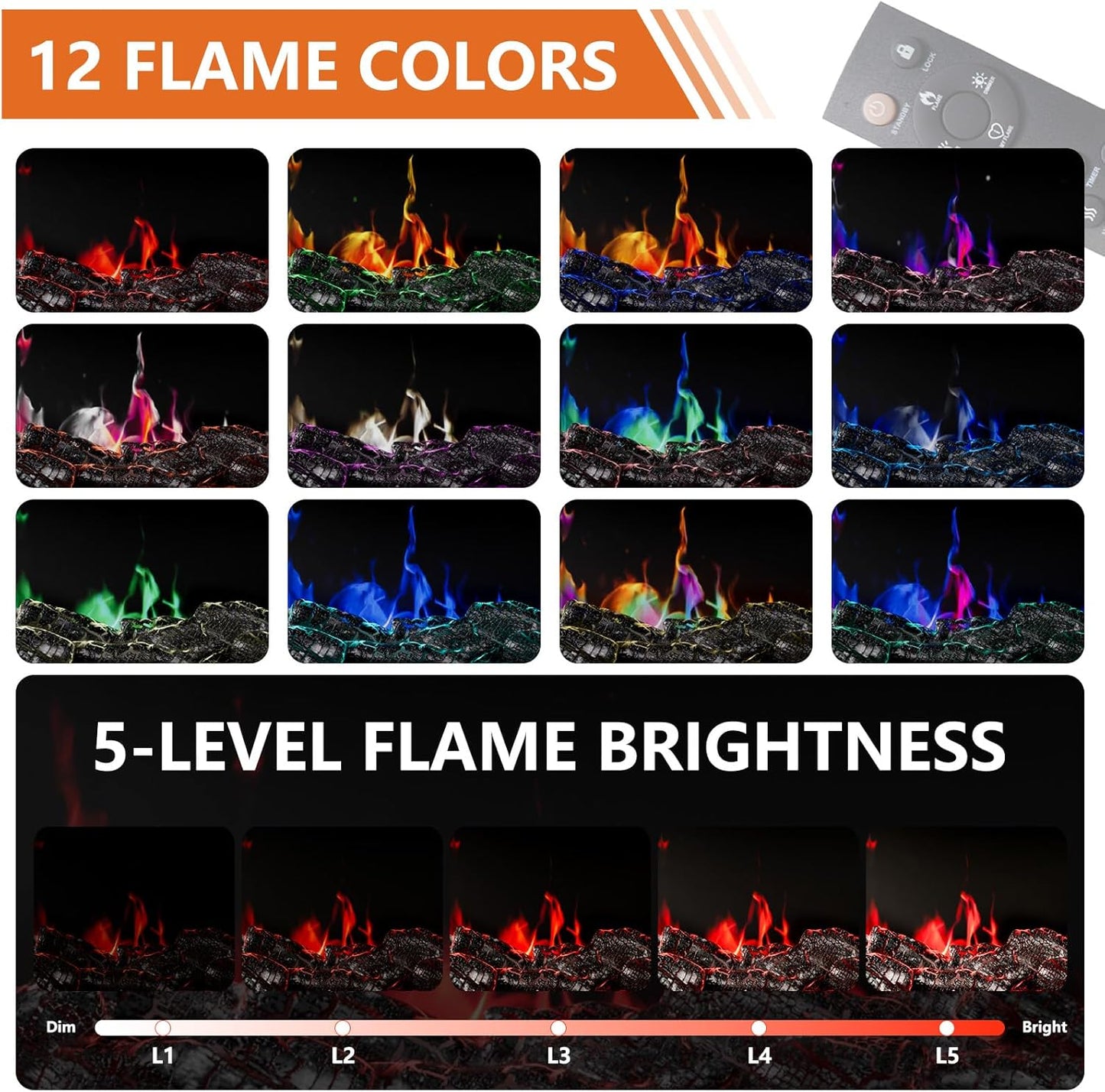 3-Sided Glass Farmhouse Fireplace TV Stand for TVs Up to 110 Inch, Entertainment Center with 36" Electric Fireplace, Antique White TV Console with Storage Cabinets for Living Room