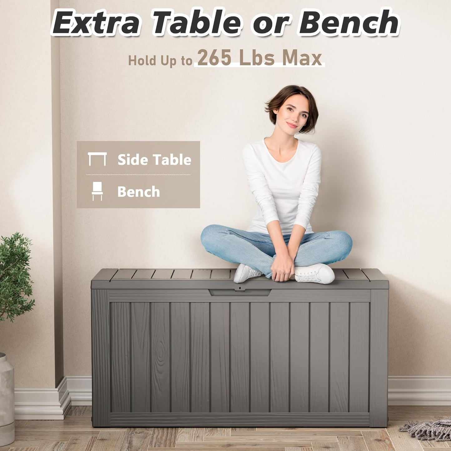 KAMABOKO Deck Box, 75 Gallon Resin Indoor and Outdoor Storage Boxes Waterproof for Garden Tools, Pool Accessories Storage Bench, Patio Furniture and Cushions with Lockable Lid, Grey