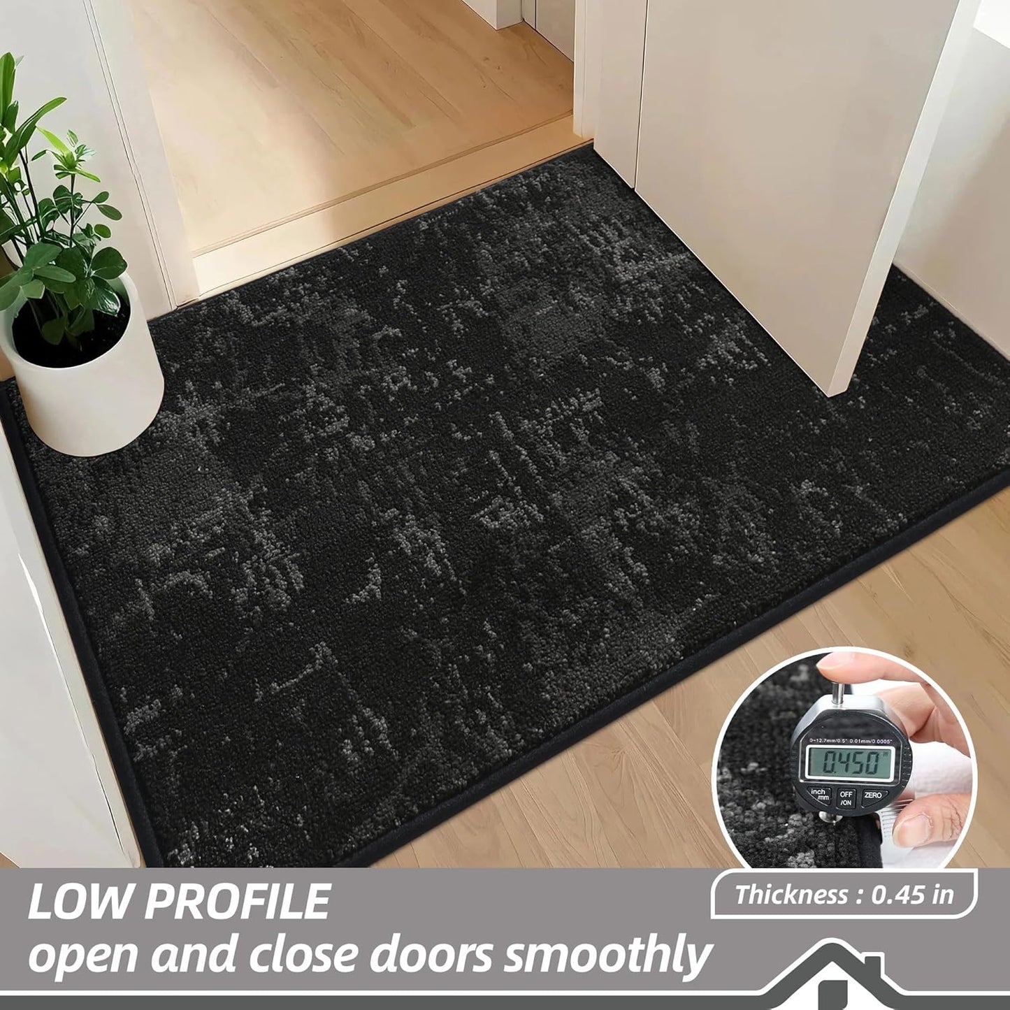 BEQHAUSE Dirt Trapper Door Mat 24"x36" Non-Slip Door Mats Washable Entryway Rugs Stain Resistant Doormat Absorbent Welcome Floor Mat for Front Back Door, Muddy Wet Shoes & Paws,Black