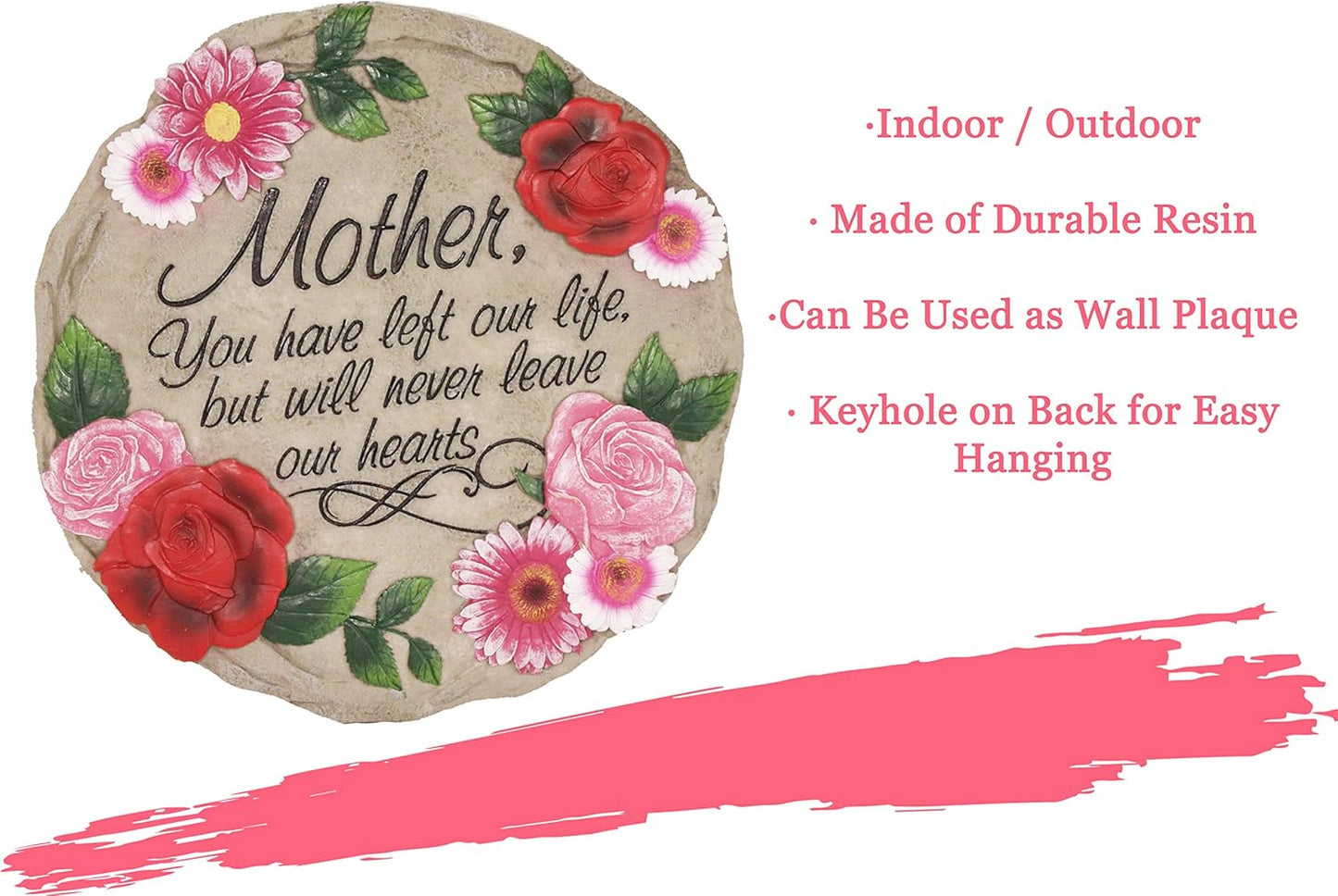 Spoontiques - Garden Decor - Mother Left Our Life but Never Hearts - Decorative Stone for Garden