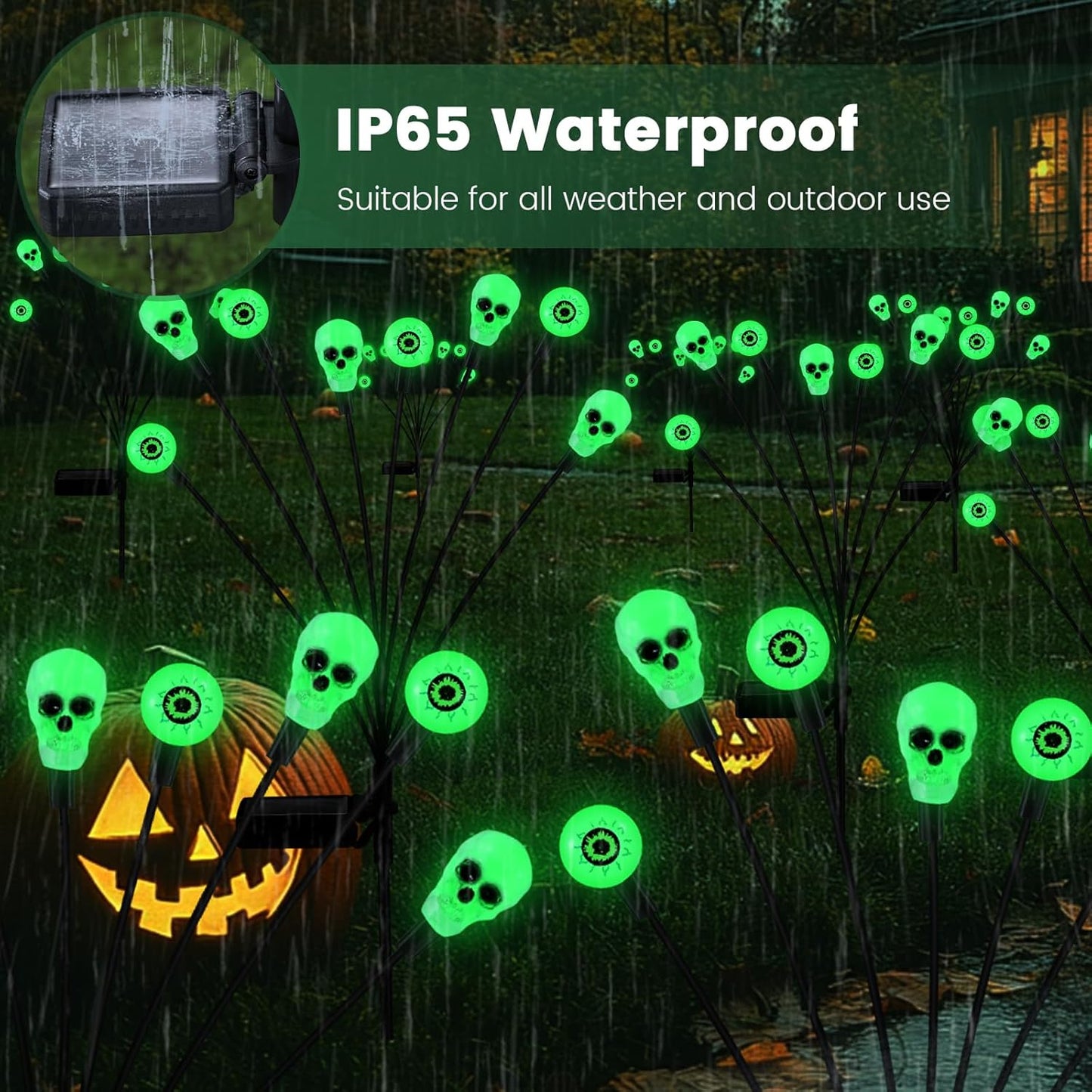 Solar Halloween Lights Outdoor,Halloween Decorations Outdoor, Scary Halloween Eyeball Lights,4PACKS 32LED,IP65 Waterproof,Halloween Decor for Garden/Yard/Patio/Lawn/Pathway(Green)