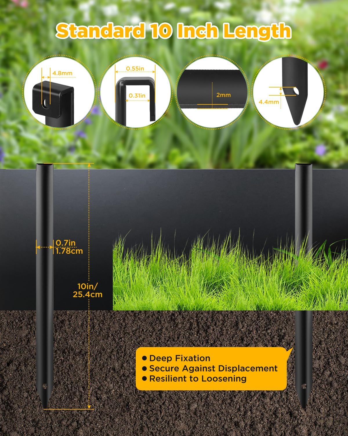 Landscape Edging Metal Stakes - 20 Pcs, 10 Inch Garden Landscape Stakes, High Carbon Steel Landscape Anchoring Stakes for Flowerbed Edging, Outdoor Tent and Landscape Edging Coil