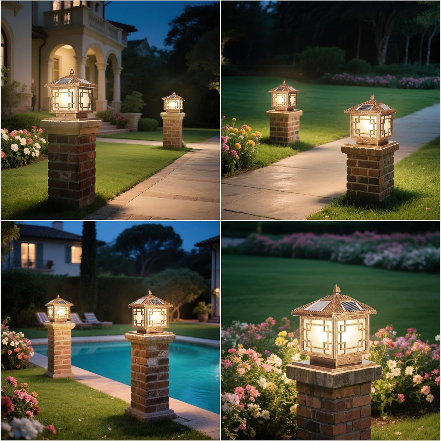 SLAWA Outside Housing Post Lighting Fixtures 9.8In Solar Post Caps Lights Bronze Aluminium Waterproof Column Light Outdoor Solar Powered Landscape Lighting Porch Pillar Lamp Fence Deck Mailbox Lantern