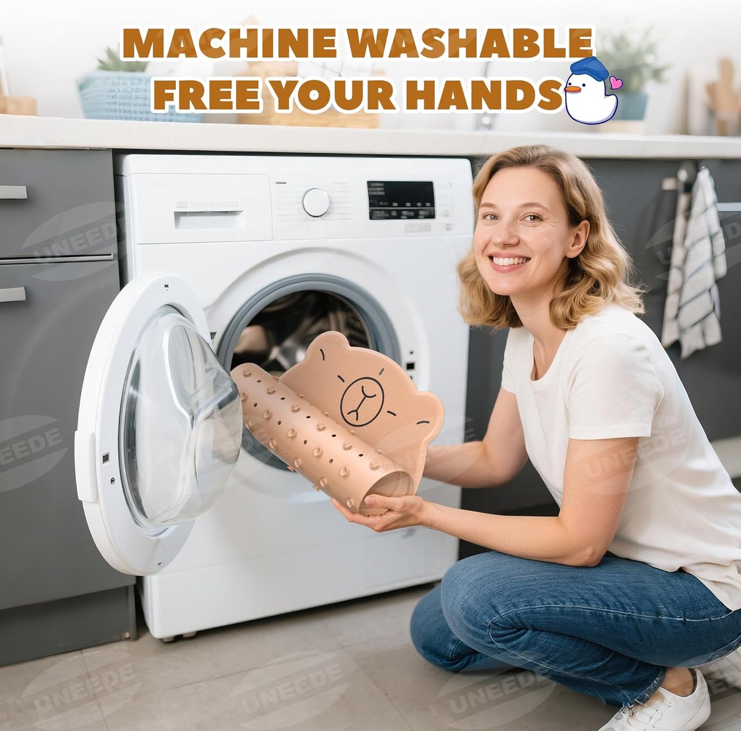 UNEEDE Kids Bathtub Mat Non Slip Shower Mat for Toddlers, Washable Anti Slip Tub Surface, Soft Rubber Mat for Bathtub Shower, Waterproof Bathtub Essentials for Children