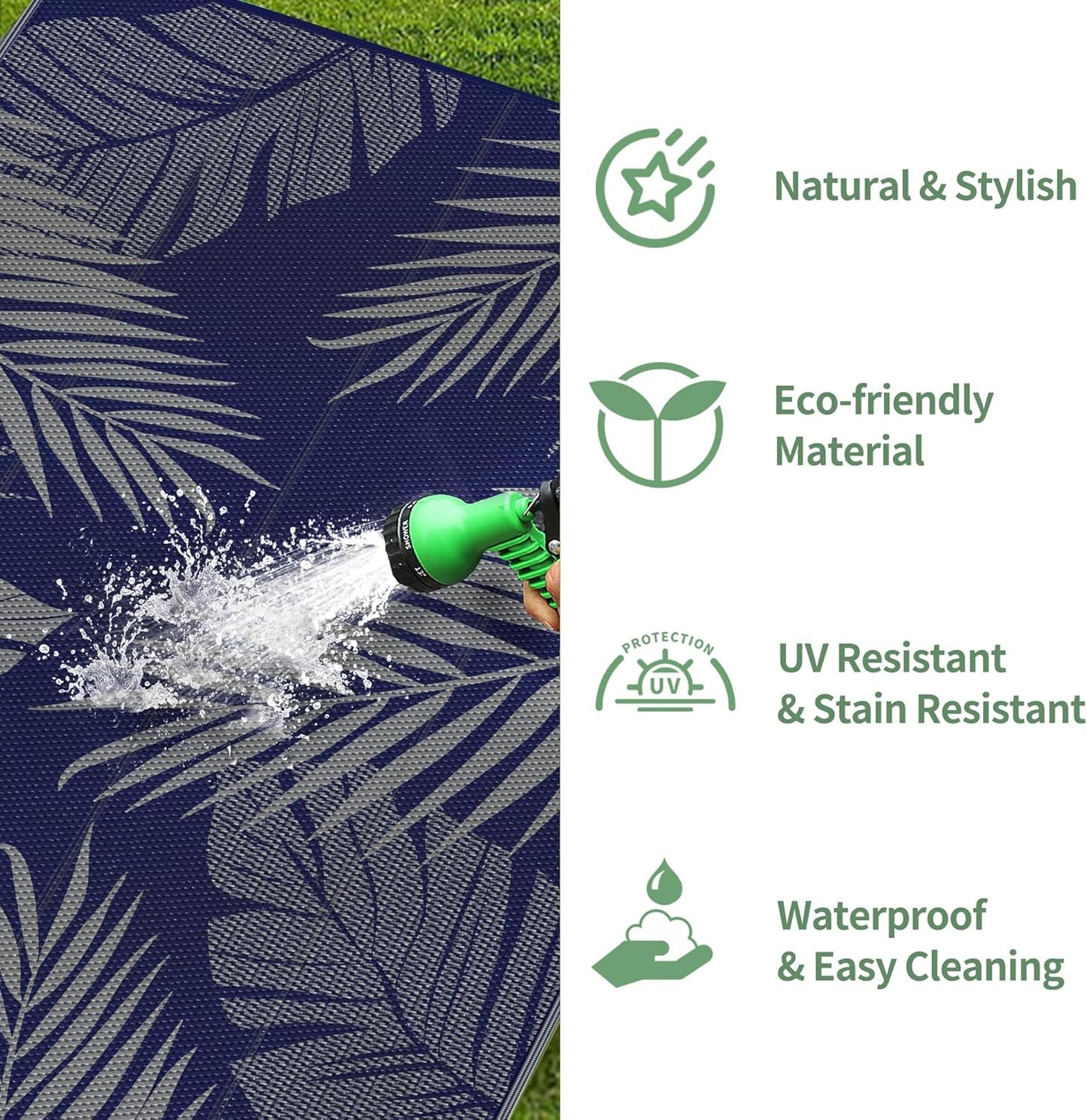 GENIMO Outdoor Rug 5' x 8' Waterproof for Patios Clearance, Reversible Outdoor Plastic Straw Camping Rug Carpet, Large Area Rugs Mats for RV, Picnic, Backyard, Deck, Balcony, Porch, Beach, Blue&Grey