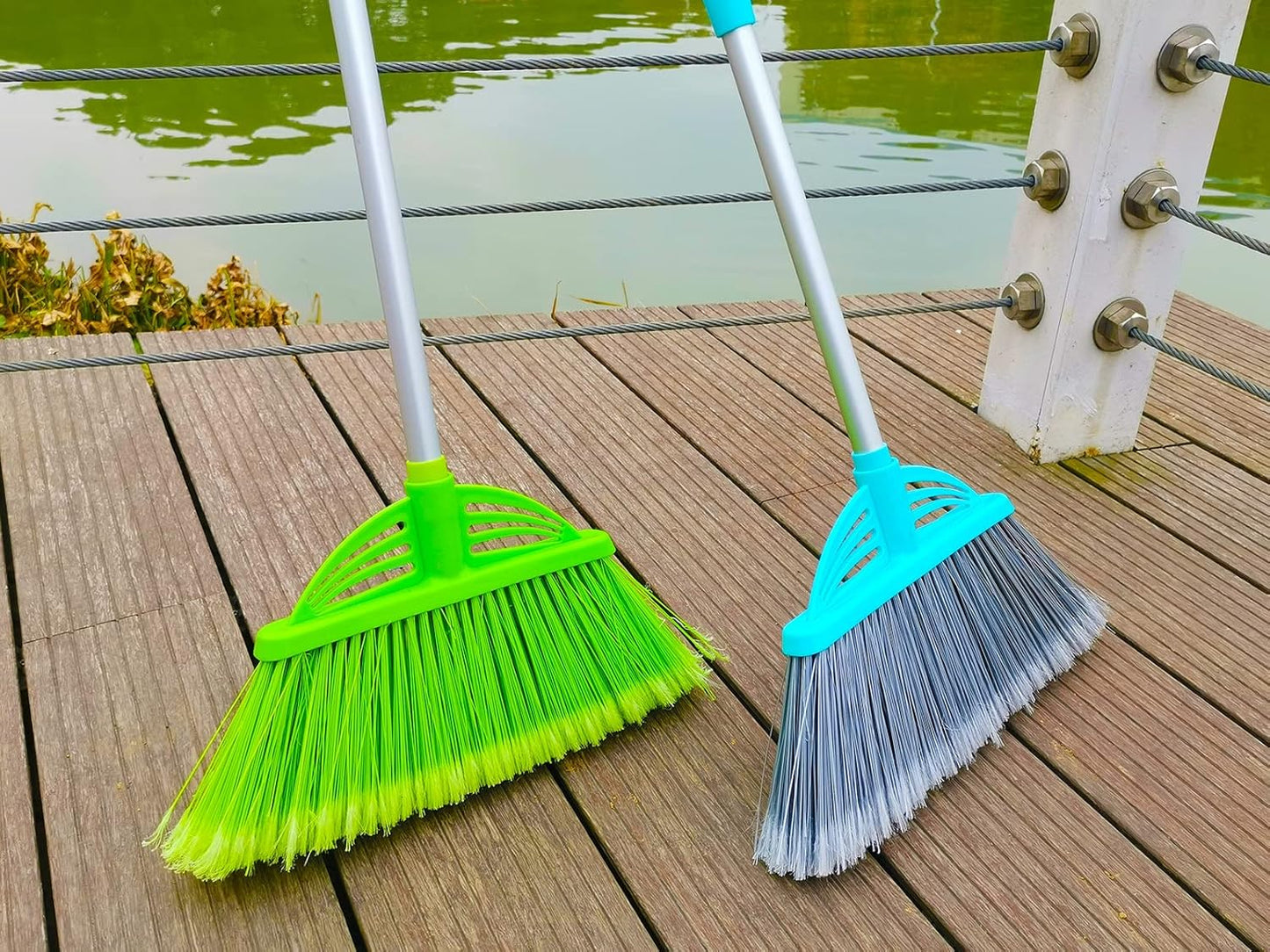 Three-Section Telescopic Aluminum Alloy Rod Long-Handled Broom for Housekeeping Garden Camping Outdoor&Indoor, 2 PCS Light Blue