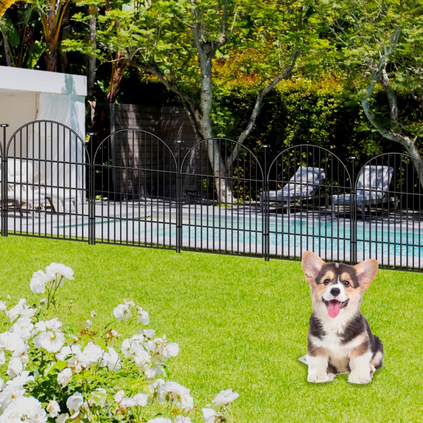 Tall Garden Fence with Gate 40 in(H)x17.5 Ft(L), 8 Panels Fence for Dogs Outside, No Dig Animal Barrier Garden Fencing,Rustproof Metal Wire Temporary Rabbit Dog Fences for Yard Patio Outdoor