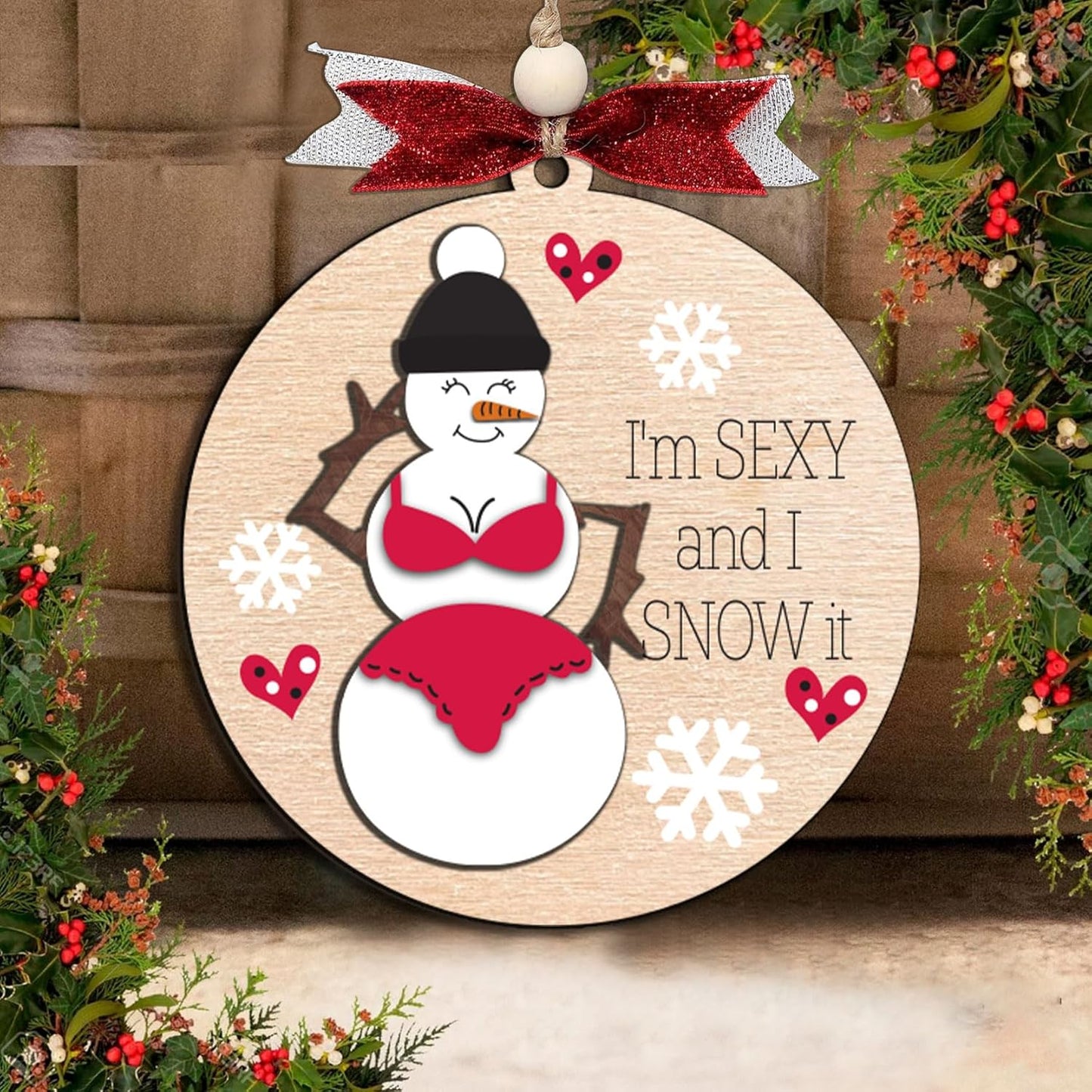 Funny Holiday Ornament 2025 โ Wooden Christmas Tree Decoration for Adults - Exchange Funny Ornaments for Adults - Naughty Ugly Christmas Tree Hanging - Unique Christmas Ornaments