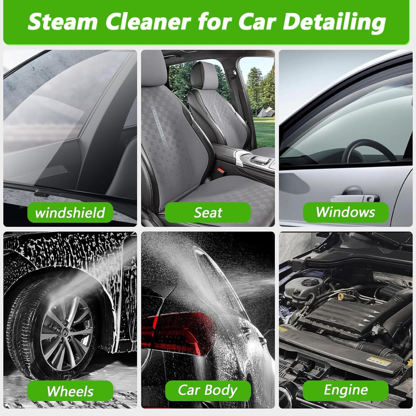 Handheld Steam Cleaner, 2500W High Pressure Steamer for Cleaning, Portable Steam Cleaner with 1.6L Water Tank, 3 Levels Adjustable Handle, Steam Cleaner for Home, Car, Furniture, Bed Bugs (Green)