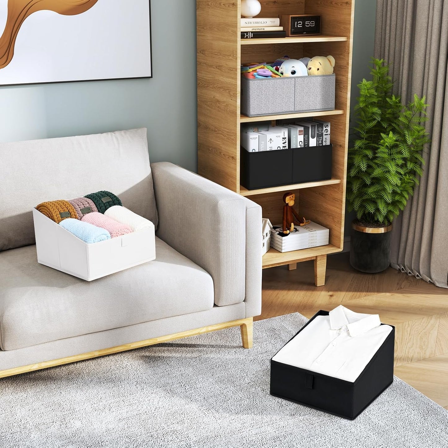 DIMJ Closet Storage Bins 8 Pack - Fabric Trapezoid Closet Organizer Bin, Foldable Storage Baskets for Shelves, Shelf Organizer, Clothing Storage Box for Toys, Books, Towel, Clothes