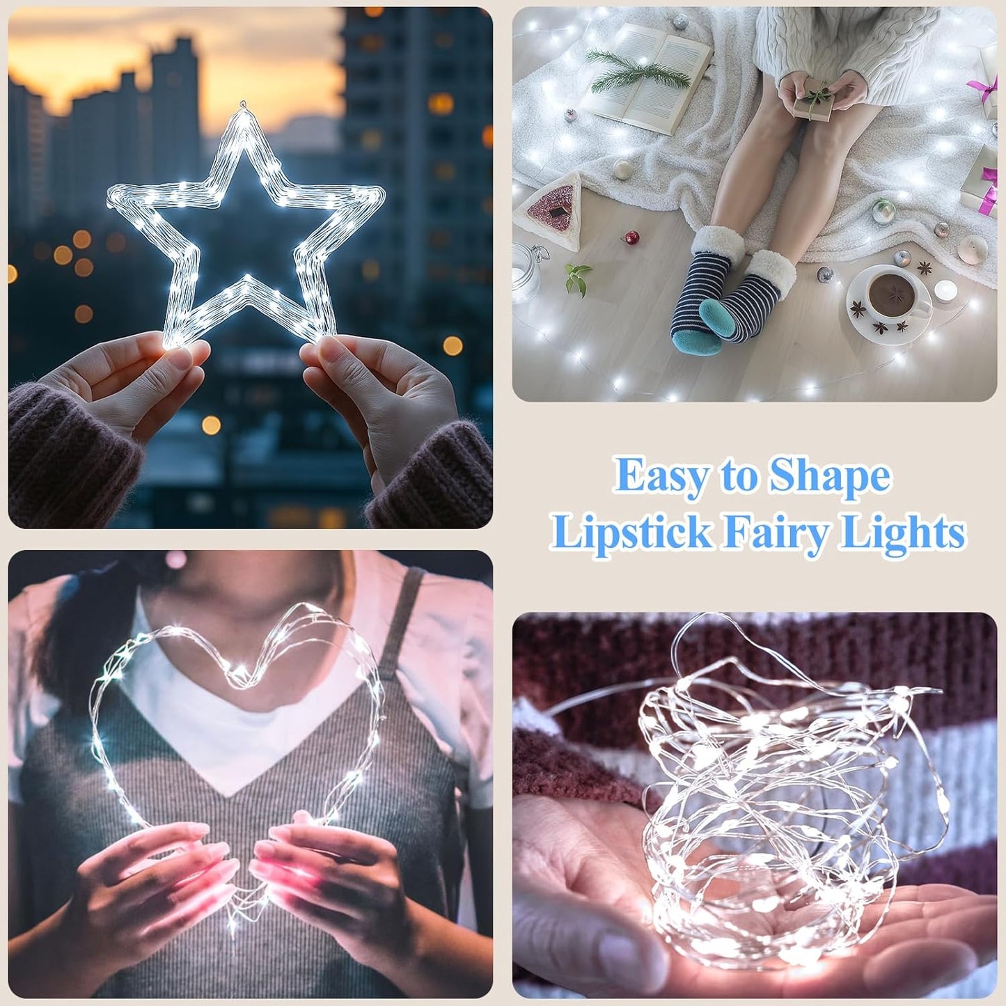 Lakumu 32FT(16 * 2) Fairy Lights Battery Operated, Rechargeable String Lights with Timer, LED Twinkle Lights for Bedroom, Christmas Decorations, Wedding, Vine, Centerpiece Table Decor Cool White