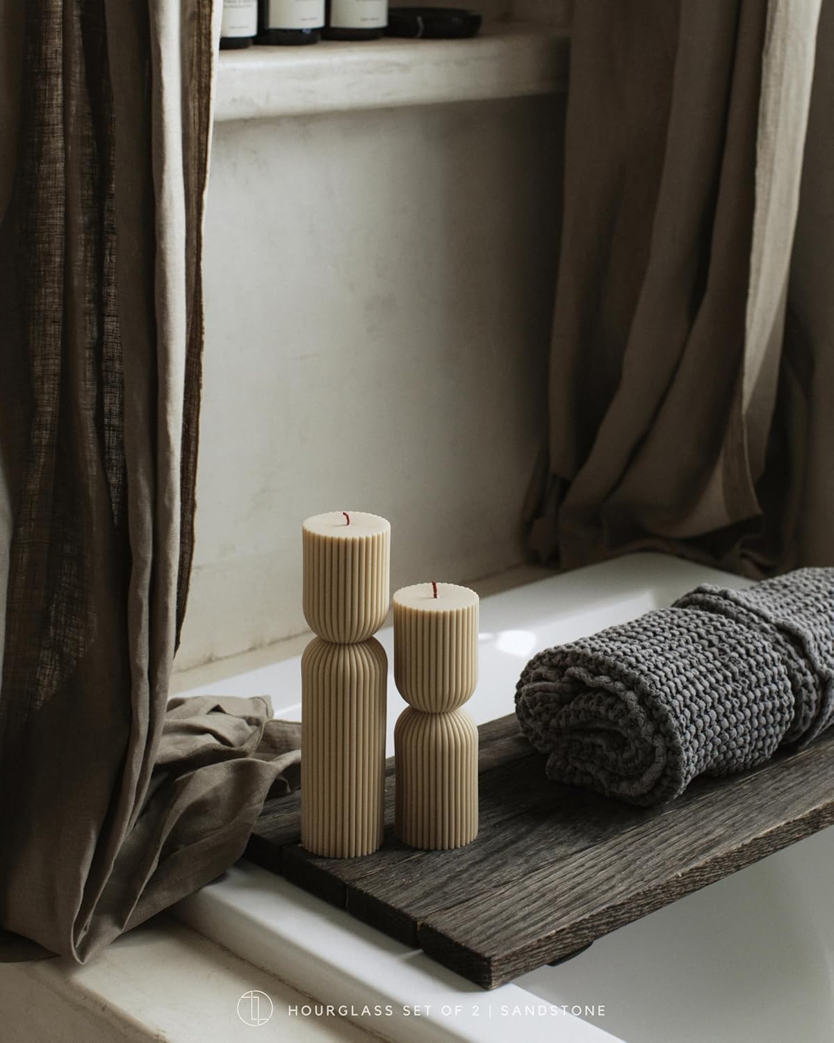 LAWA Hourglass Pillar Candle - Large Beautiful Handmade Pillar Scented Soy Wax Candle Elegant Bubble Aesthetic Candle Housewarming Gift Home Room Shelf Decor Idea Sandstone (Set of 2)