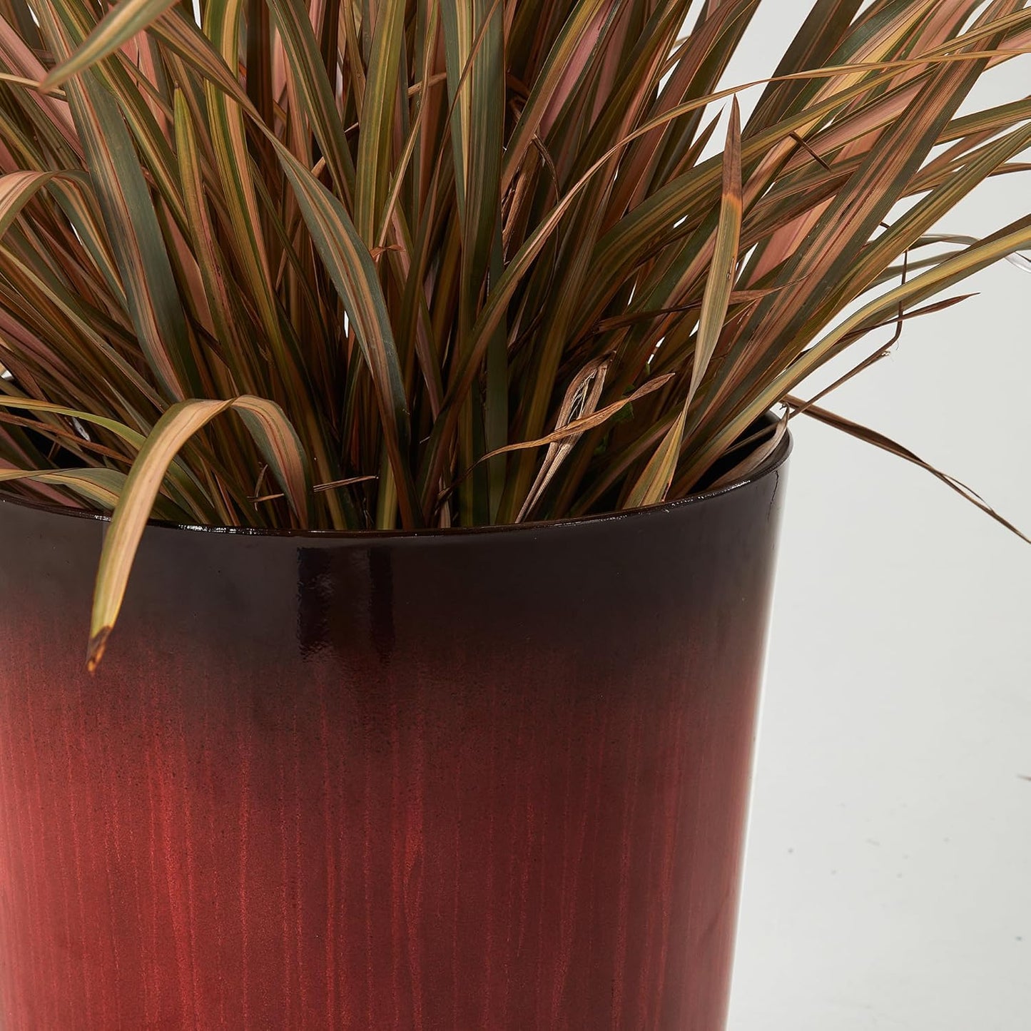 Worth Garden 23.5" H. Large Plastic Planters - Set of 2 Gradient Red Glossy Smooth Finish - Tall Plant Pots for Indoor & Outdoor Use - Decorative Lightweight Flower Pots for Front Porch, Patio, Deck