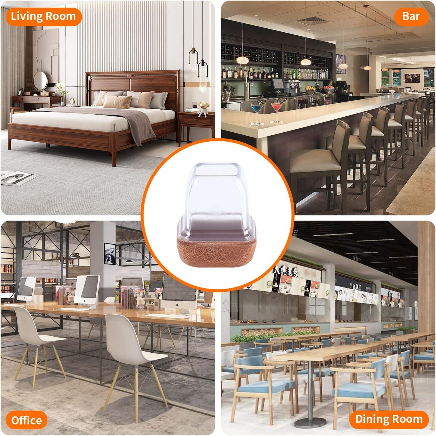 Ezprotekt 24 Pcs Small Clear Square Chair Leg Floor Protectors for Hardwood Floors, Silicone Felt Furniture Pads, Table Chair Leg Cups Covers, Bar Stool Leg Protectors Caps (S Fit: 3/5" to 7/10")