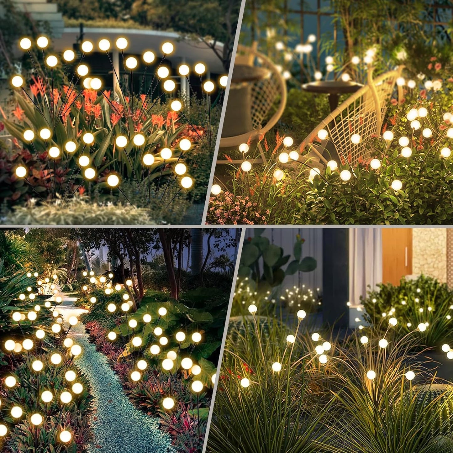 Solar Lights Outdoor Waterproof, 2 Packs 16LED, Solar Garden, Patio, Garden Decor, Patio Decor, Firefly Outdoor, Unique Gifts for Women, Gifts for Grandma