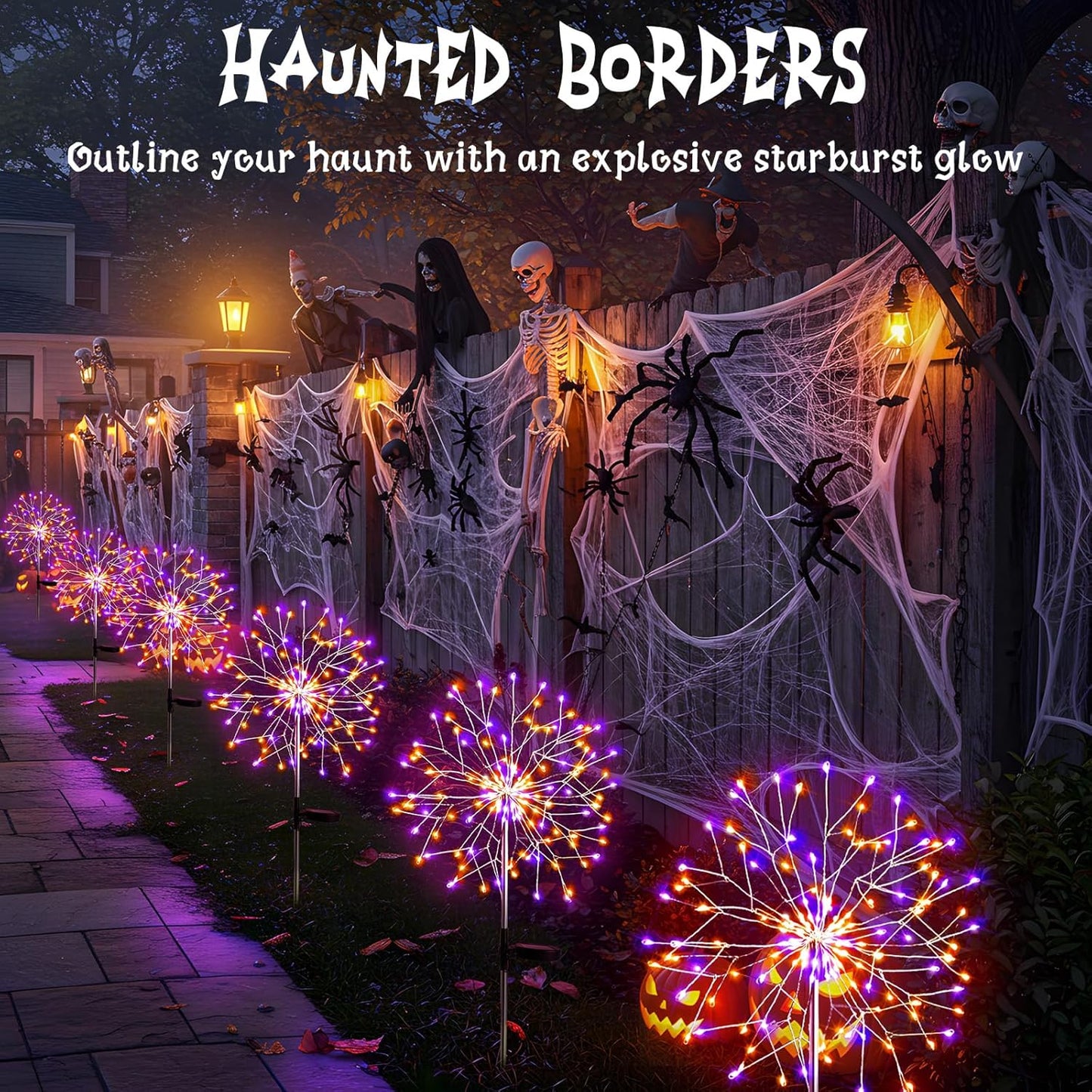 suddus Solar Halloween Lights Outdoor Solar Powered, Upgrade 2-Pack Orange & Purple Solar Firework Lights, Waterproof Garden Light for Yard Pathway Patio Flowerbed Halloween Decorations