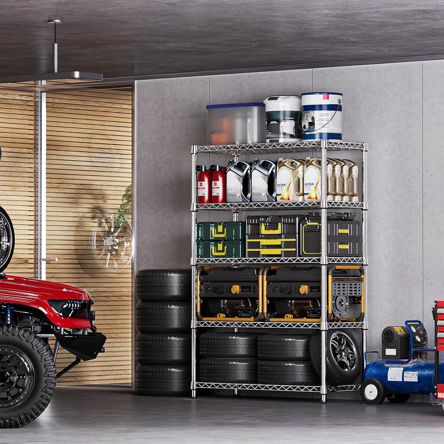 IZEUK 5-Tier Heavy Duty Metal Storage Shelving Unit (Chrome, 17.7" D x 47.2" W x 72.3" H, 1750 lbs Capacity), Adjustable Steel Wire Rack Shelf Organizer for Garage, Kitchen, Pantry, Basement, Laundry