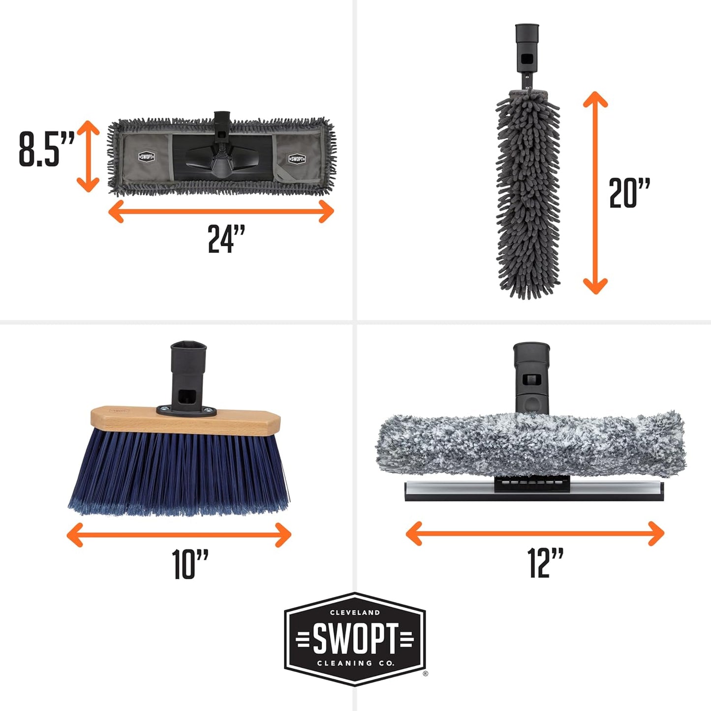 SWOPT 7-Piece Ultimate Indoor Kit — Includes 48” and 60” Wooden Handles, Dust Mop, Cotton Mop, Angle Broom, Flexible Duster, Window Squeegee, and Organizer — Everything You Need to Clean Indoors