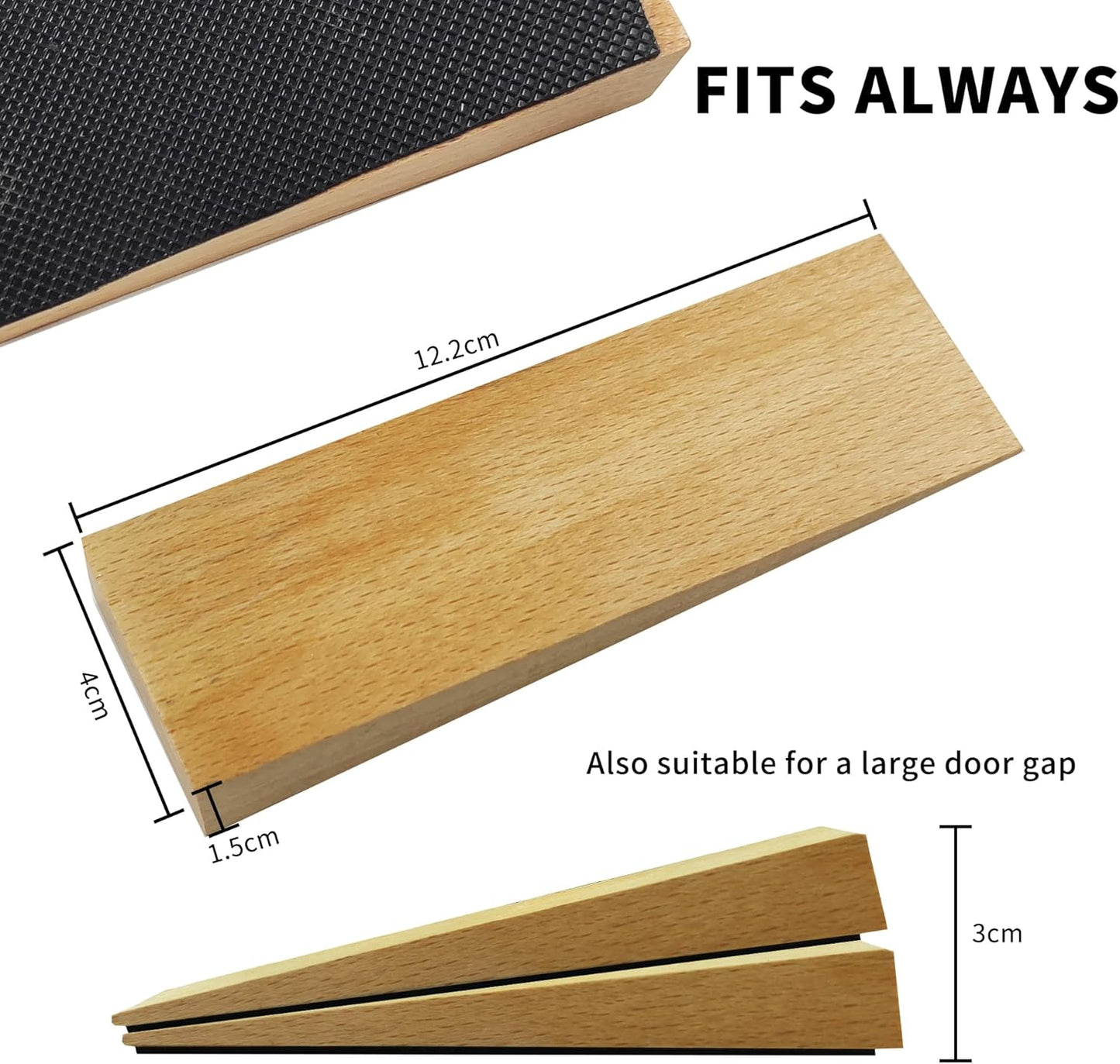 2 Pack Wooden Door Stop - Non-Slip Door Stoppers for Floor - Door Wedges for All Door Types and Surfaces - Each Door Stopper 0.6inch Thick, 4.7inch Long with Rubber