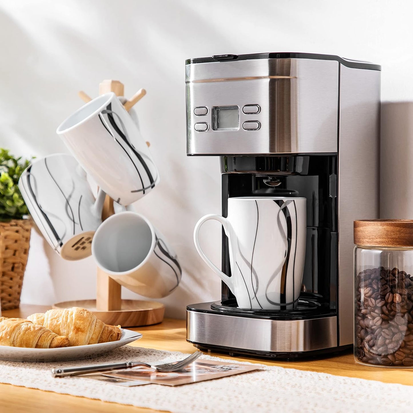 VEWEET Coffee Mugs Set of 6, 16 OZ Large Coffee Cups Set, White Mug Sets Ceramic Mugs Set with Big Handle, Microwave Dishwasher Safe, Series Fiona