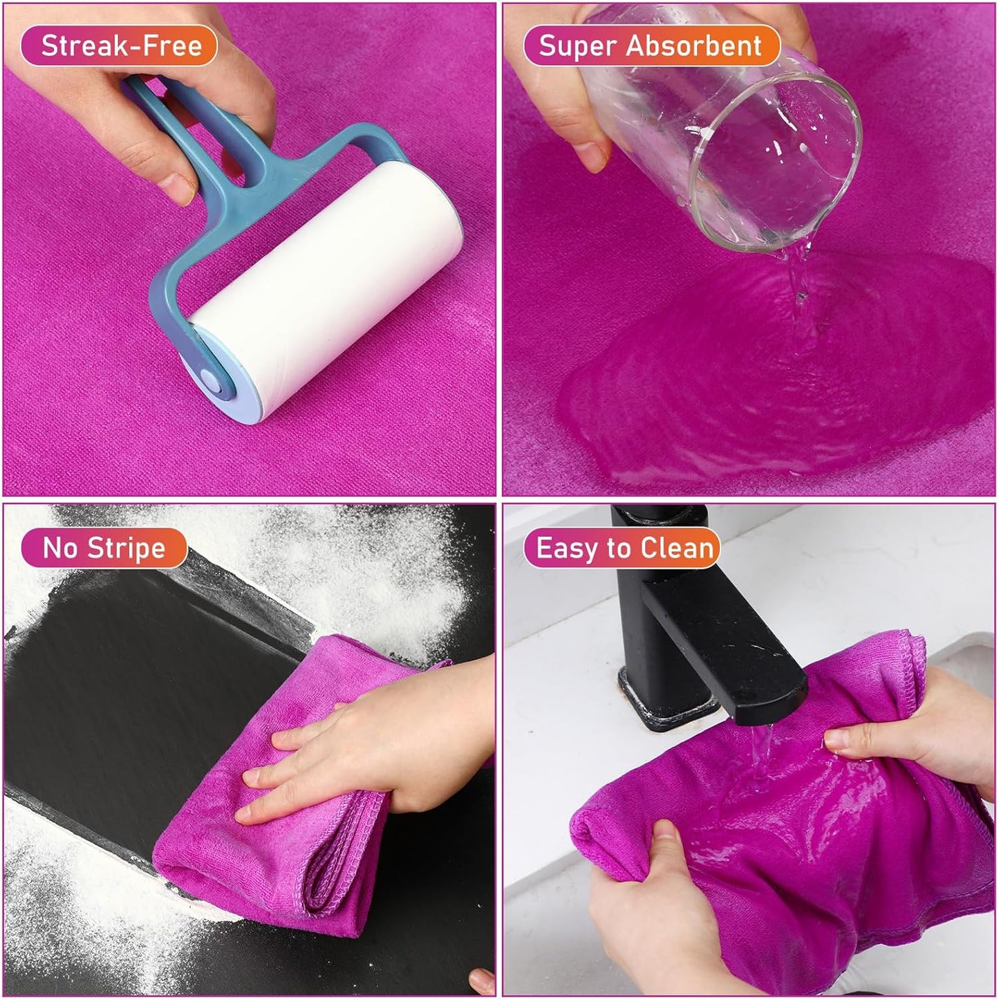 Newwiee 3 Pcs Extra Large Microfiber Cleaning Cloth 30" x 20" Washable Reusable Microfiber Towel Streak Free Lint Free Cloth for Cleaning Home Glass Office Window Bathrooms (Purple)