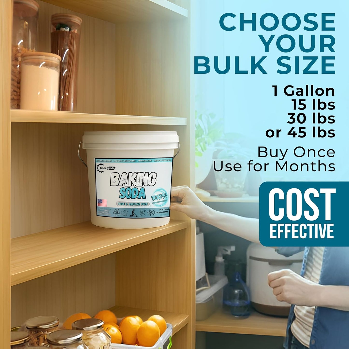 TradeGrade Pure Baking Soda Powder – 30 lb Bucket, Sodium Bicarbonate Powder | Premium Food-Grade for Baking, Bread, Cookies & More | Baking Soda for Cleaning, Natural Cleaner & Deodorizer