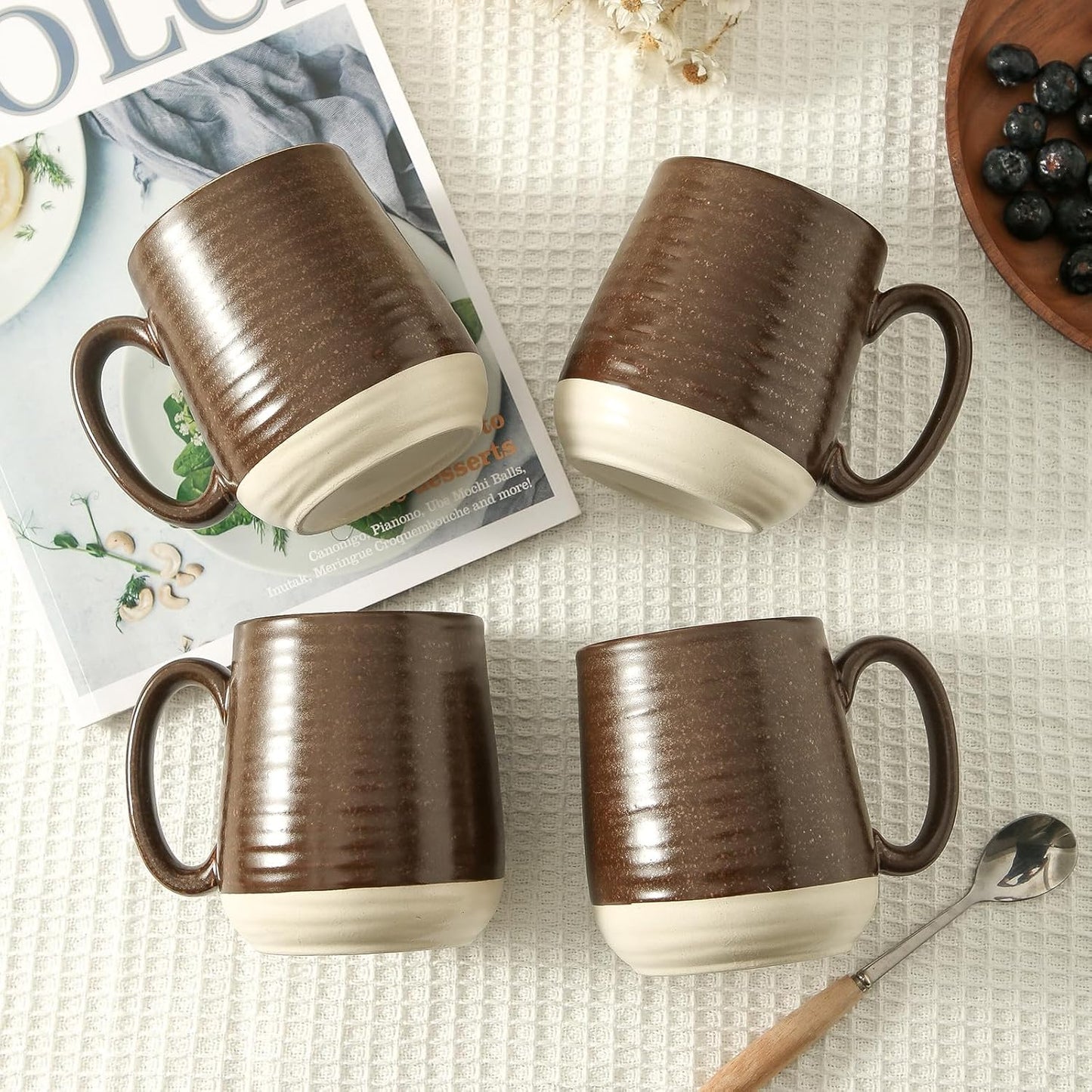 Hasense Porcelain Coffee Mugs Set of 6, 15 Ounce Large Ceramic Coffee Cups Set with Handle for Latte, Tea, Cocoa and Hot Chocolate, Brown Coffee Mugs for Men and Women, Microwave Safe