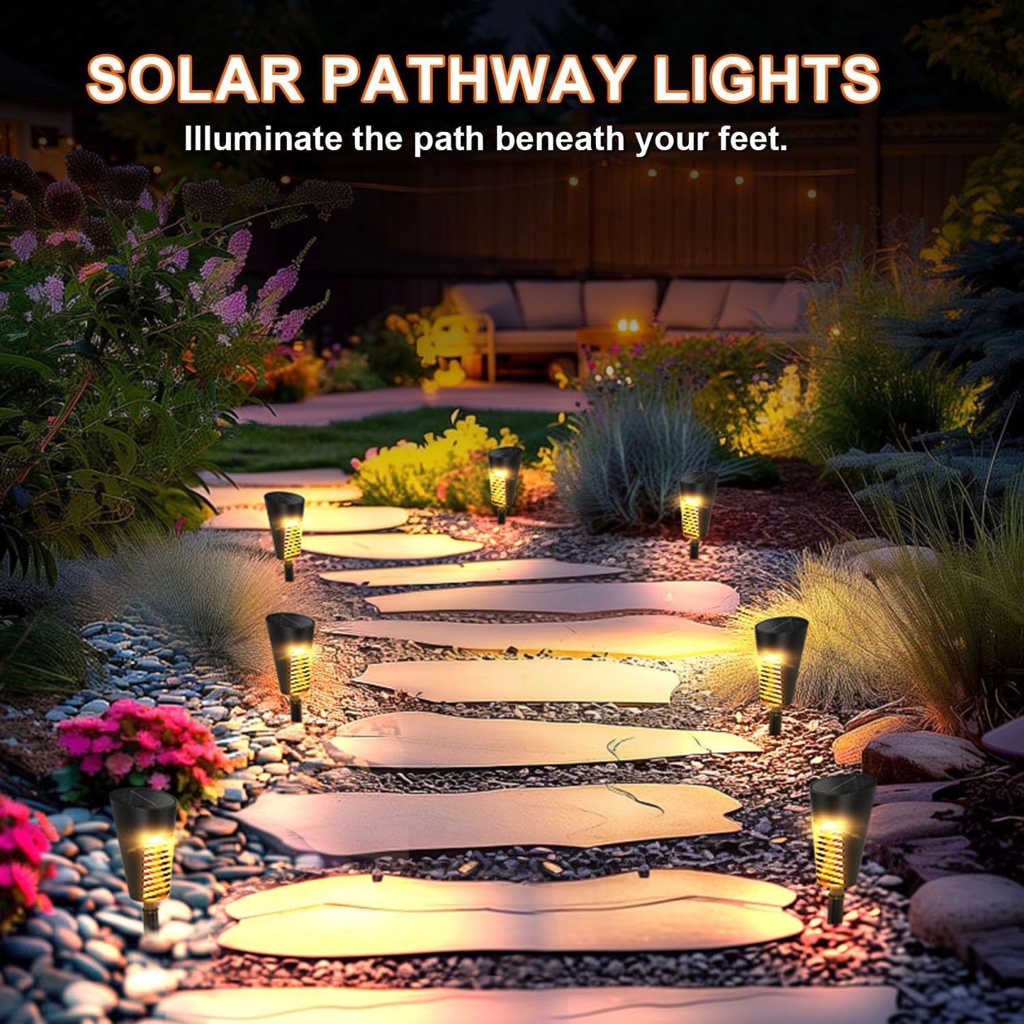 Solar Lights Outdoor Pathway 8 Pack, Solar Pathway Lights Outdoor Auto On/Off Waterproof Garden Landscape Lighting for Path, Yard, Walkway, Driveway, Lawn, Patio, Outside Decor, Warm White
