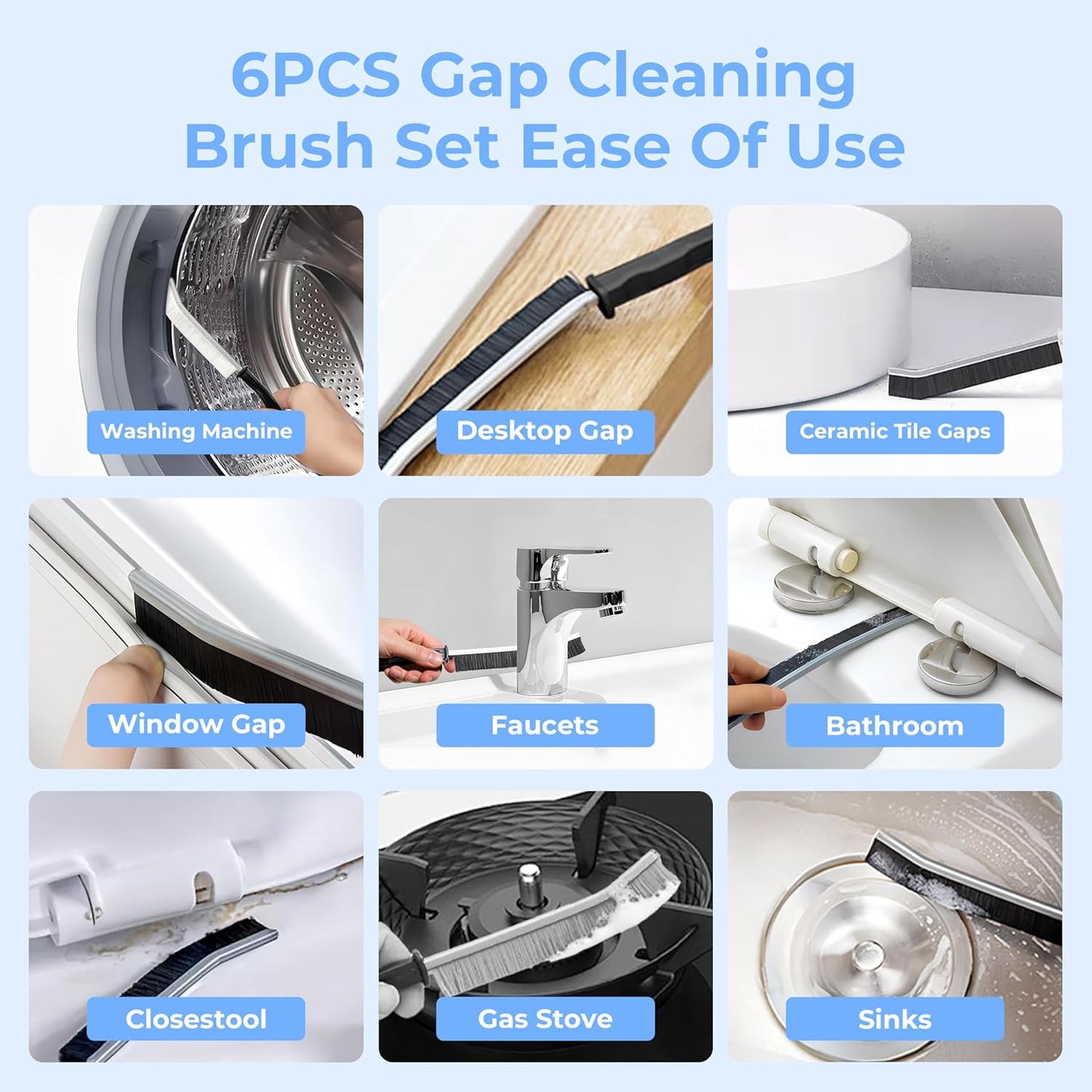 Crevice Cleaning Brush, Hard-Bristled Gap Scrub Brush, Toilet Gap Cleaning Brush Tool, for Scrub Small Spaces, Kitchen, Bathroom, Corner, Grout, Sink, Window Tracks, Hinges, 6pcs
