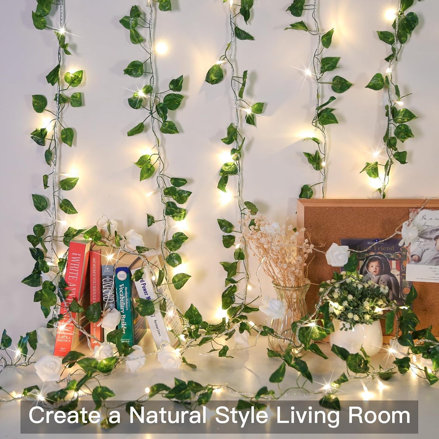 suddus Vine with Fairy Light Plug in, 33ft 100 LED Pothos String Lights Connectable with Remote, Leaf Lights for Bedroom, Room, Wall, Garden, Party, Wedding Decor (Warm White)